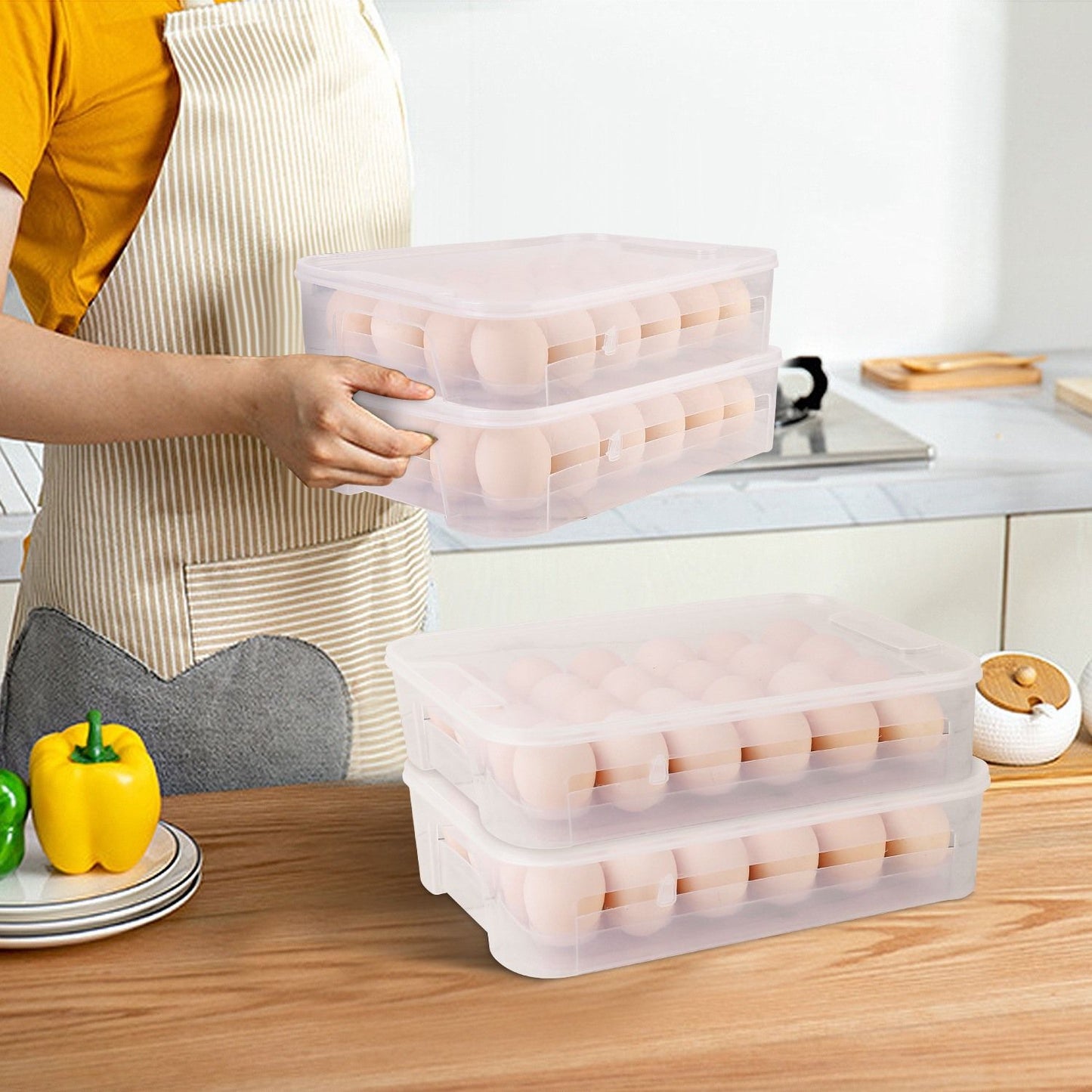 2Pcs Plastic Egg Holder Stackable Egg Storage Box Egg Rack for Refrigerator 24 Cavity Per Container