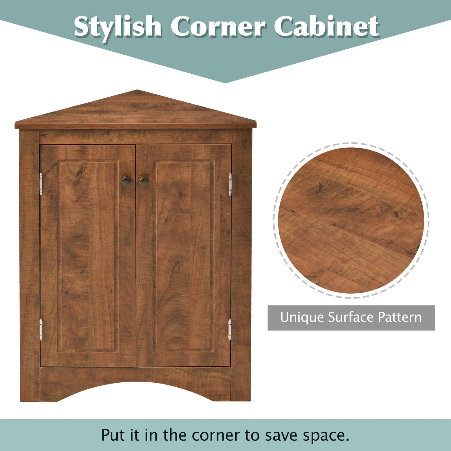 Triangle Bathroom Storage Cabinet with Adjustable Shelves; Freestanding Floor Cabinet for Home Kitchen