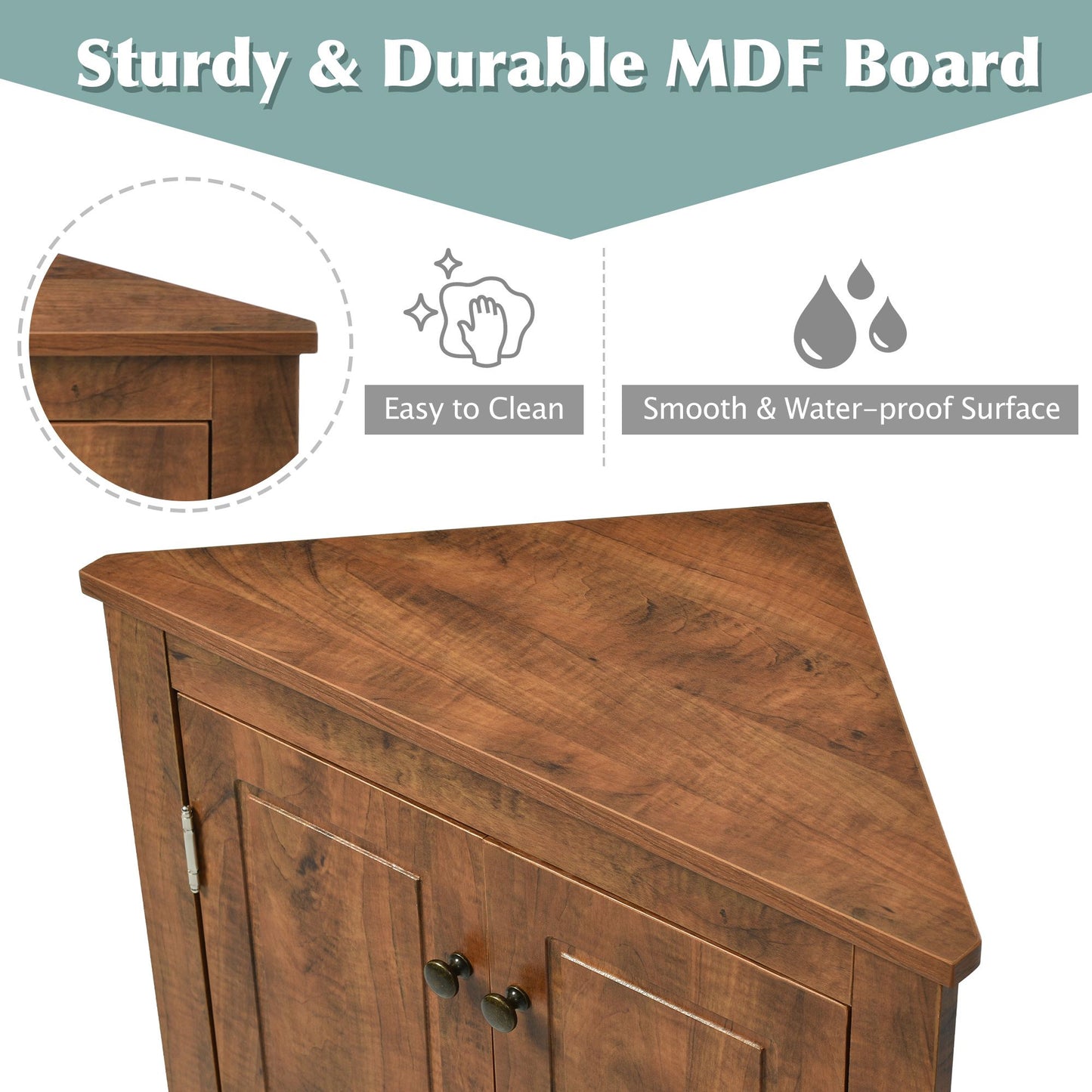 Triangle Bathroom Storage Cabinet with Adjustable Shelves; Freestanding Floor Cabinet for Home Kitchen