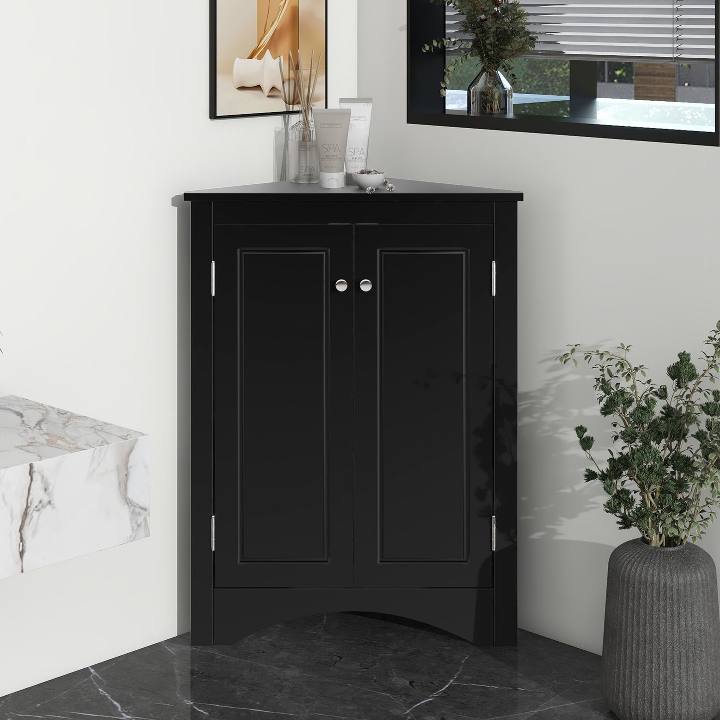 Triangle Bathroom Storage Cabinet with Adjustable Shelves; Freestanding Floor Cabinet for Home Kitchen