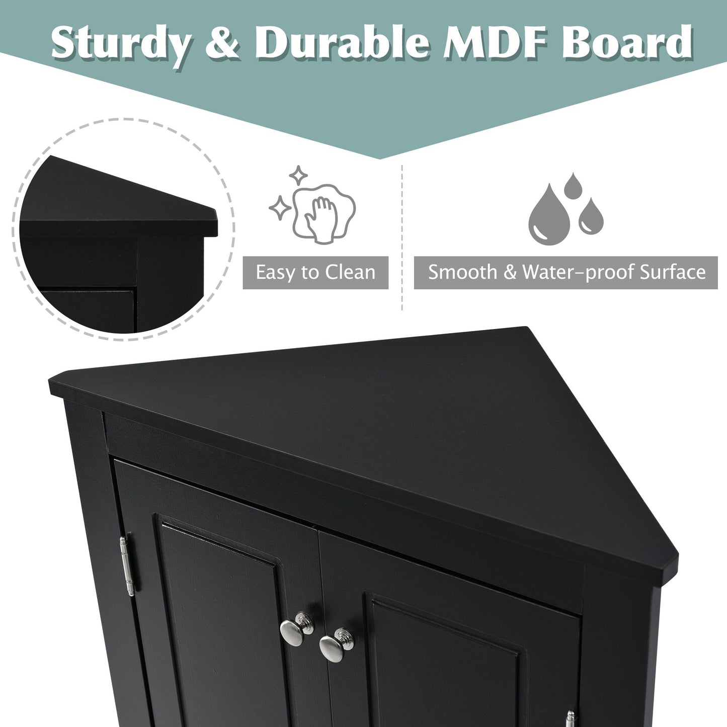 Triangle Bathroom Storage Cabinet with Adjustable Shelves; Freestanding Floor Cabinet for Home Kitchen
