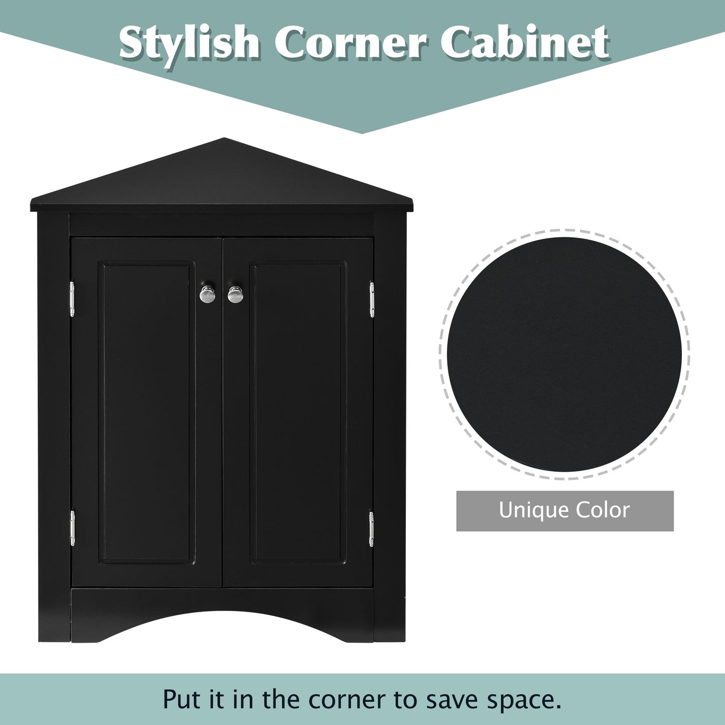 Triangle Bathroom Storage Cabinet with Adjustable Shelves; Freestanding Floor Cabinet for Home Kitchen
