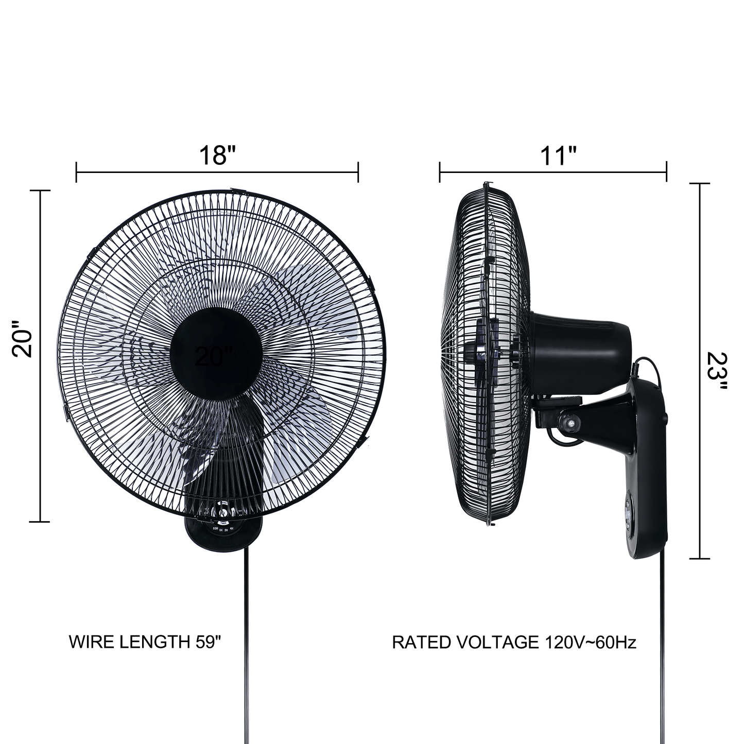 Simple Deluxe 18″ Blade Wall Mount Fan, 5 Blades Adjustable 3 Speed Wall Mount Fan for Indoor, Home, Office and College Dorm Use, 90 Degree Horizontal Oscillating, 4 Hours Timer, Black, 1-Pack