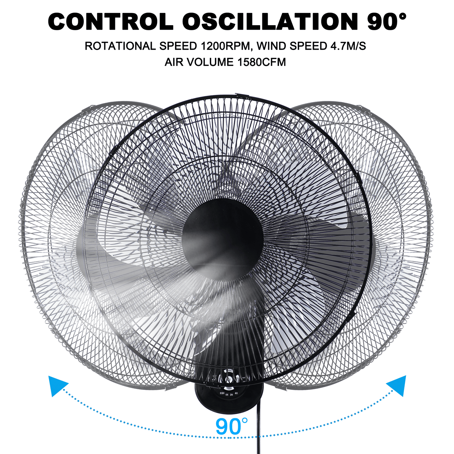 Simple Deluxe 18″ Blade Wall Mount Fan, 5 Blades Adjustable 3 Speed Wall Mount Fan for Indoor, Home, Office and College Dorm Use, 90 Degree Horizontal Oscillating, 4 Hours Timer, Black, 1-Pack