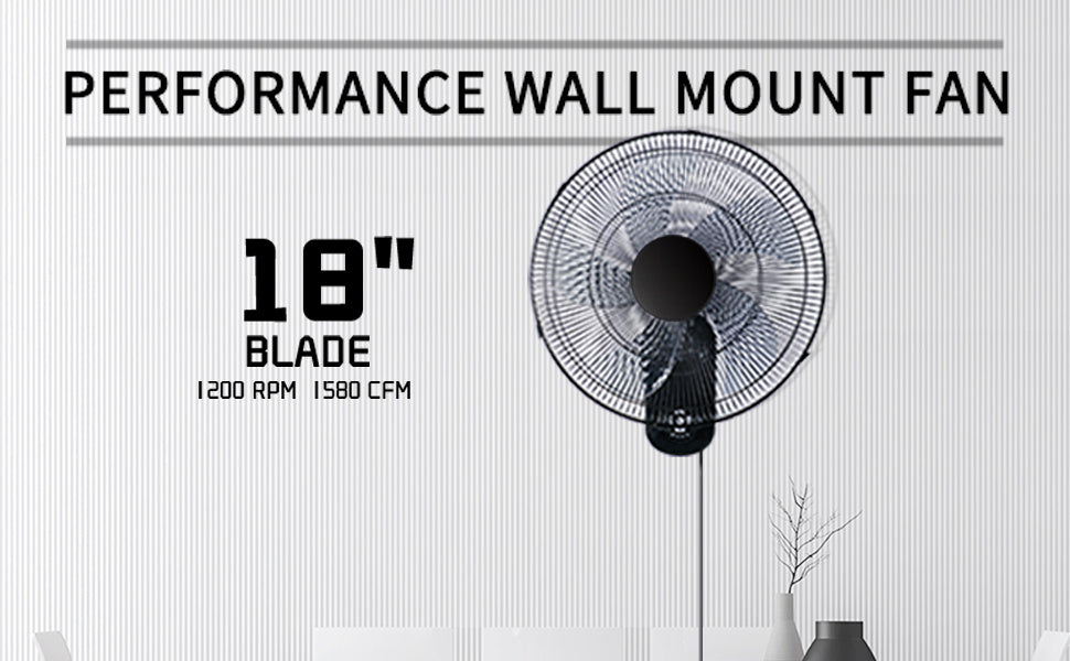 Simple Deluxe 18″ Blade Wall Mount Fan, 5 Blades Adjustable 3 Speed Wall Mount Fan for Indoor, Home, Office and College Dorm Use, 90 Degree Horizontal Oscillating, 4 Hours Timer, Black, 1-Pack