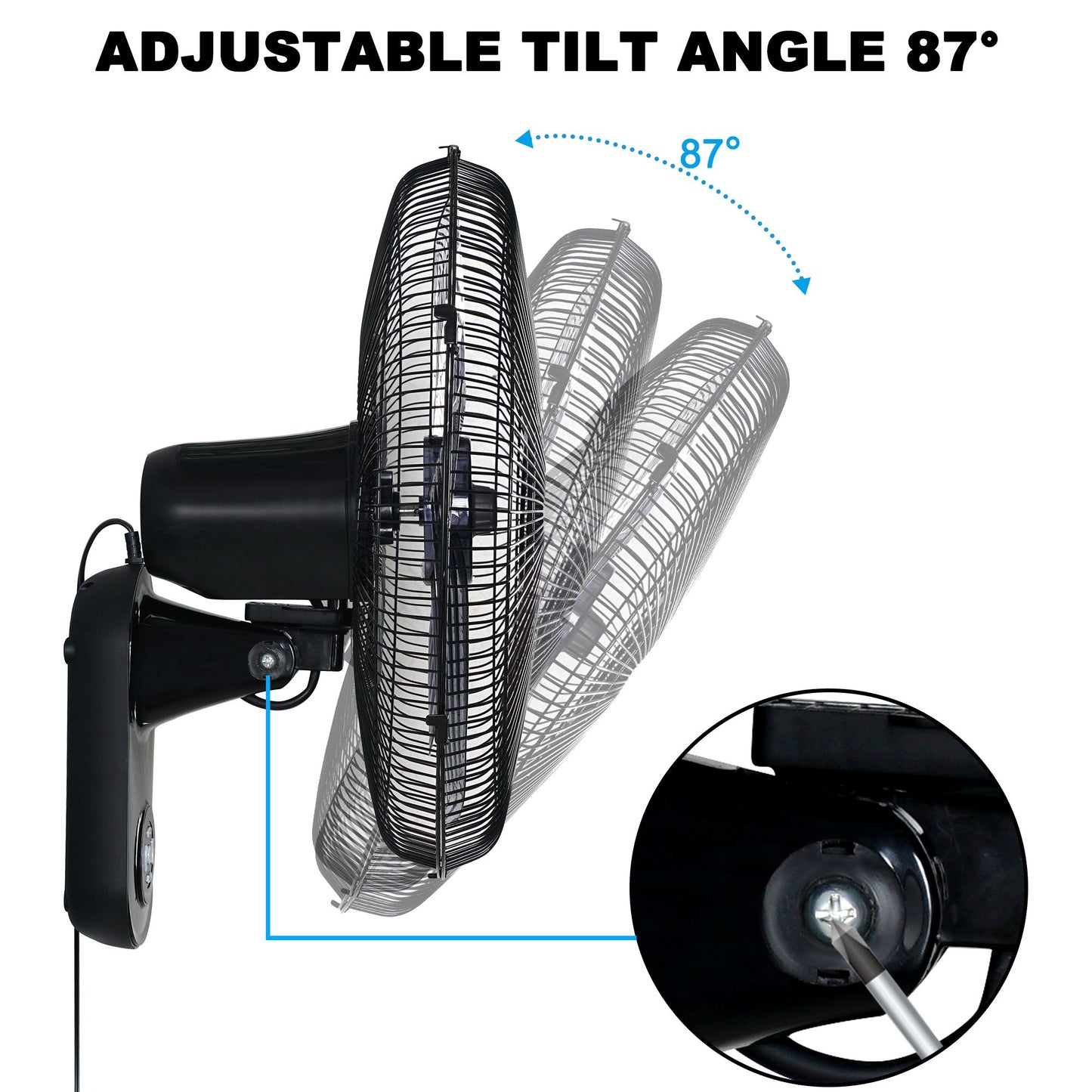 Simple Deluxe 18″ Blade Wall Mount Fan, 5 Blades Adjustable 3 Speed Wall Mount Fan for Indoor, Home, Office and College Dorm Use, 90 Degree Horizontal Oscillating, 4 Hours Timer, Black, 1-Pack