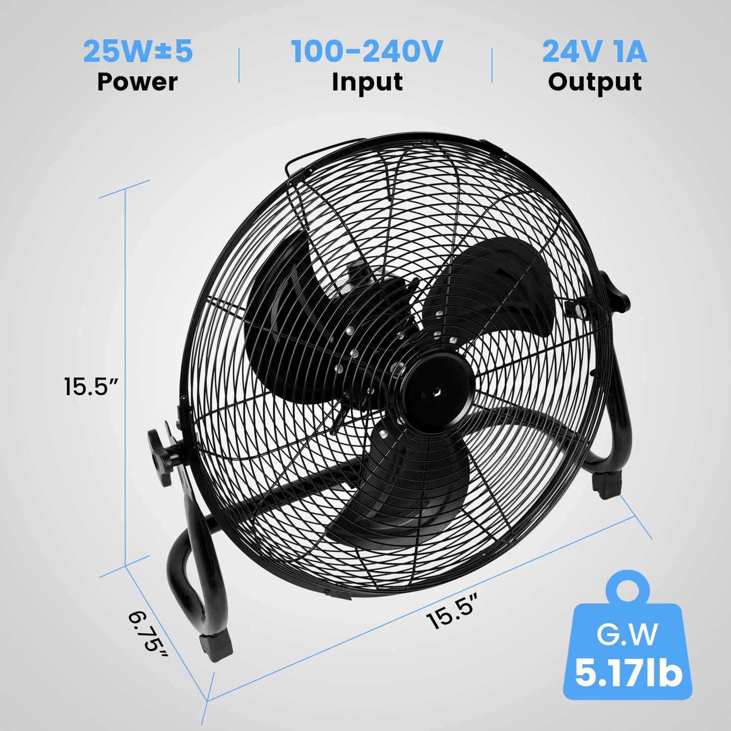 Rechargeable Cordless Floor Fan, 12-Inch, High Velocity Floor Fan With 360-Degree Tilt, Ready-to-use, Battery Operated, Heavy Duty Metal Floor Fan for Industrial, Commercial, Residential, Office