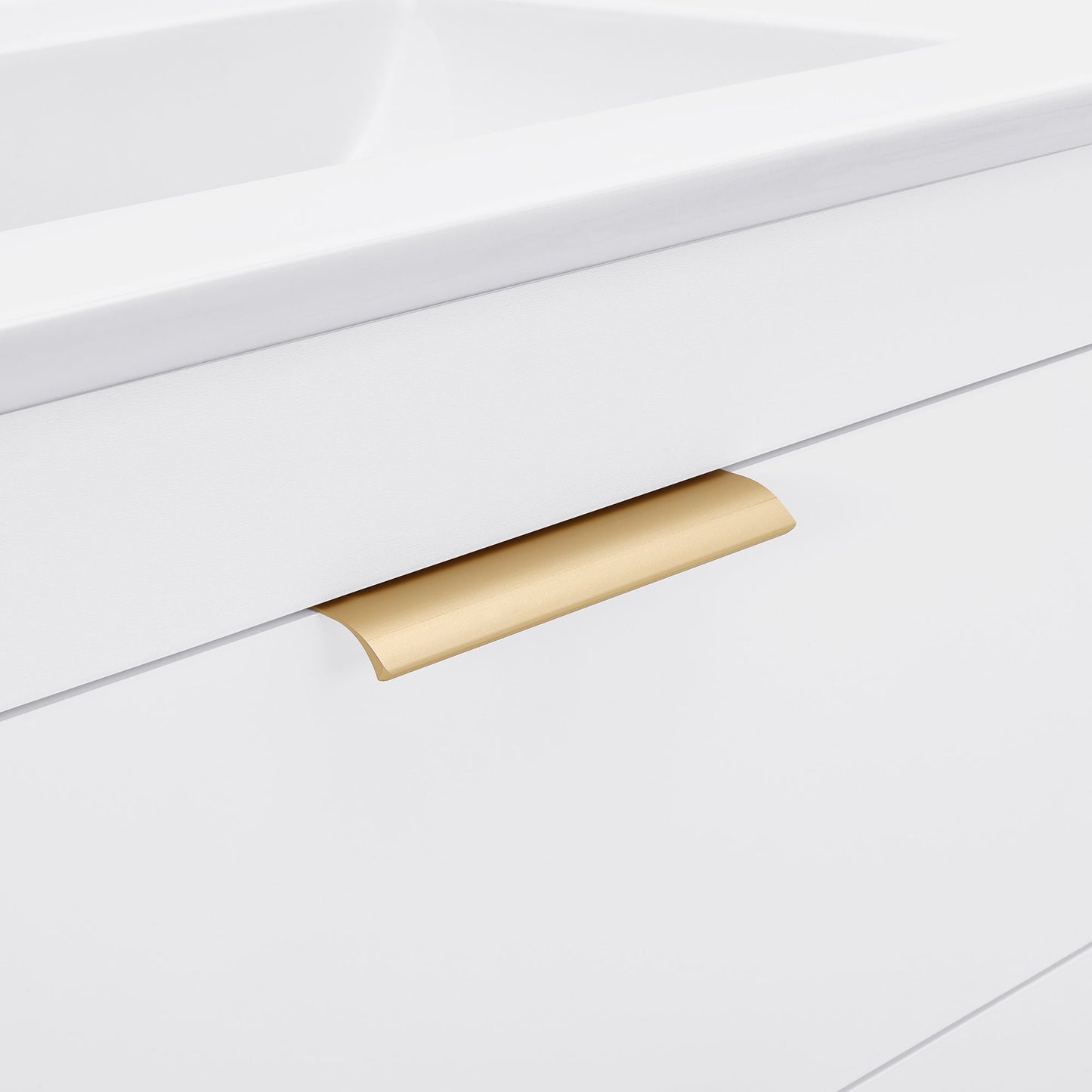 24" floating wall mounted bathroom vanity with white ceramic sink and drawer storage
