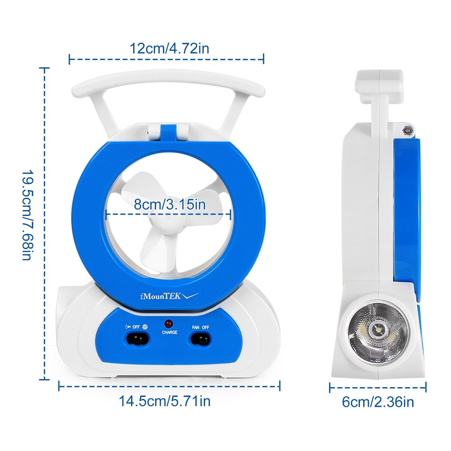Desk Cooling Fan w/180°Adjustable LED Lamp Baby Stroller Fan Emergency Flashlight Torch