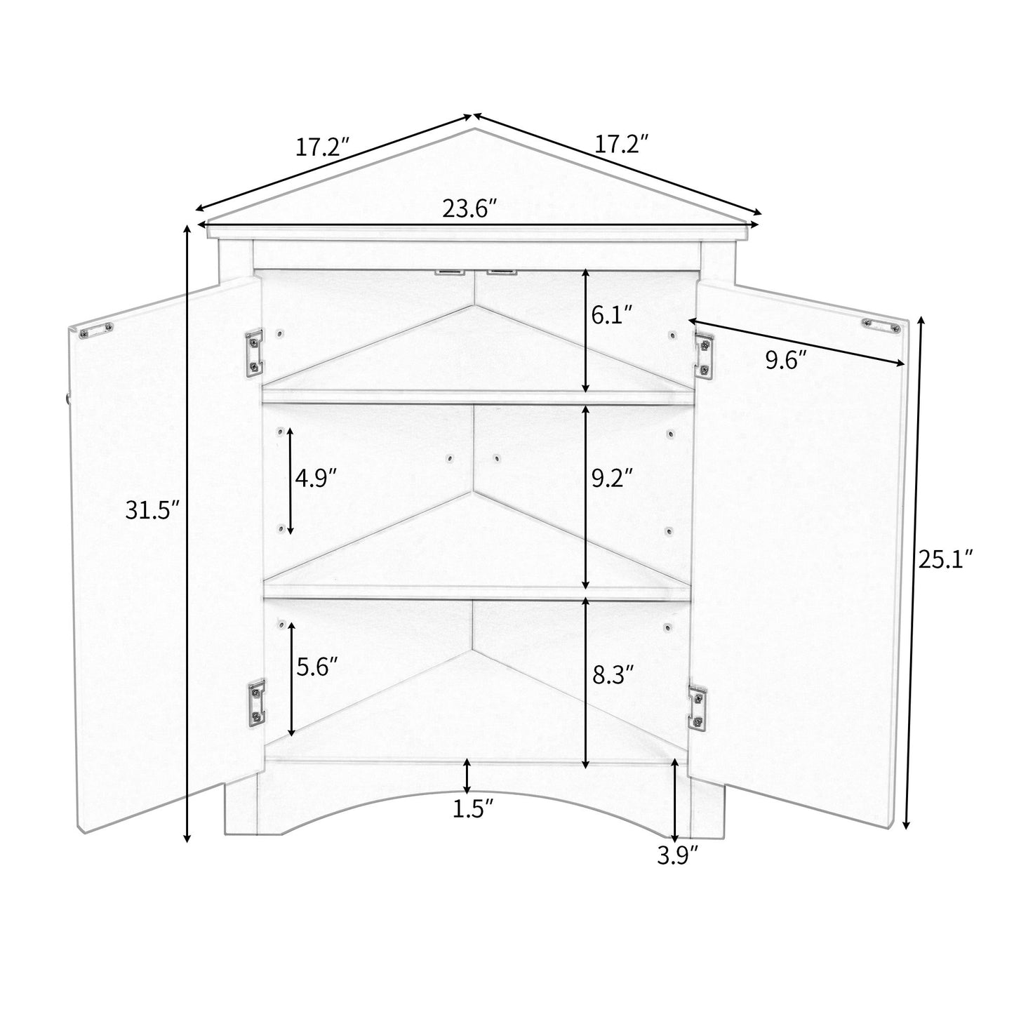 Triangle Bathroom Storage Cabinet with Adjustable Shelves; Freestanding Floor Cabinet for Home Kitchen