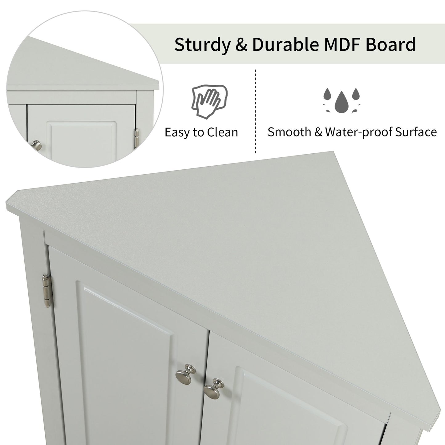 Triangle Bathroom Storage Cabinet with Adjustable Shelves; Freestanding Floor Cabinet for Home Kitchen