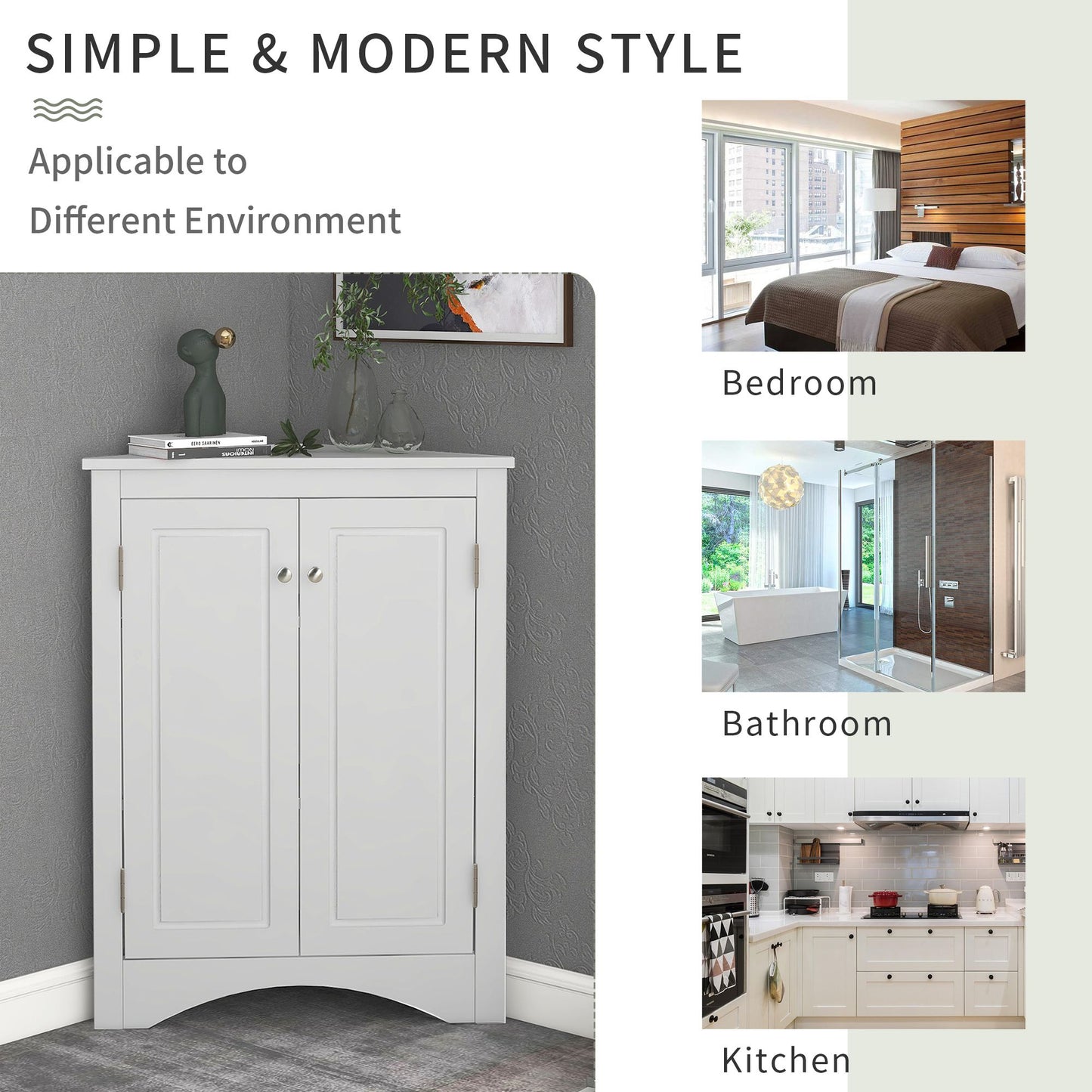 Triangle Bathroom Storage Cabinet with Adjustable Shelves; Freestanding Floor Cabinet for Home Kitchen