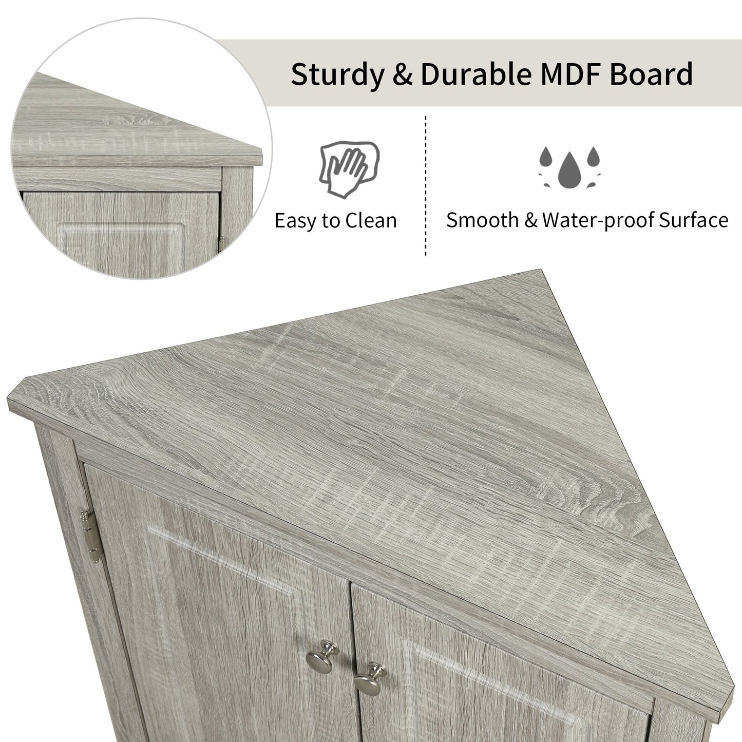 Triangle Bathroom Storage Cabinet with Adjustable Shelves; Freestanding Floor Cabinet for Home Kitchen