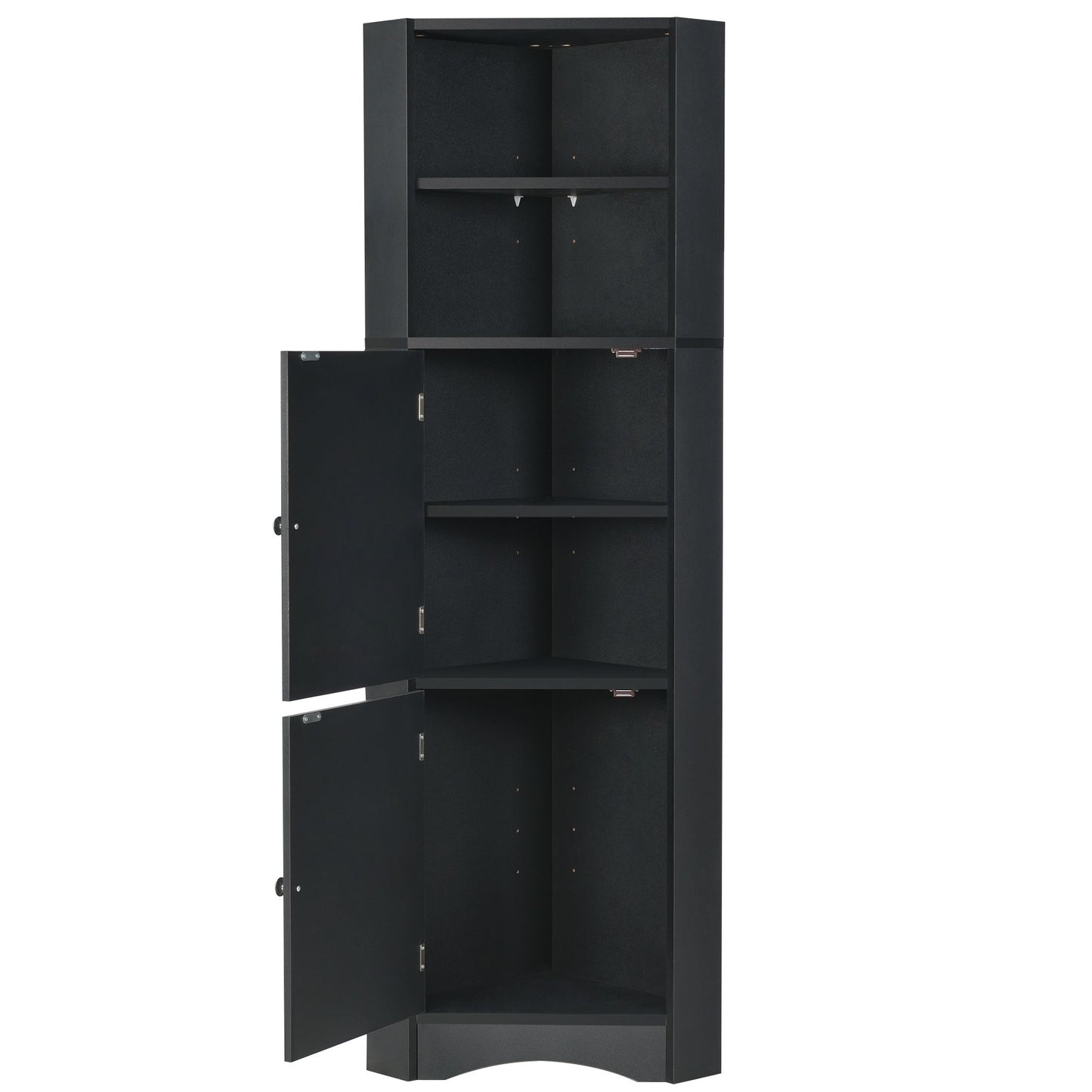Tall Bathroom Corner Cabinet; Freestanding Storage Cabinet with Doors and Adjustable Shelves; MDF Board