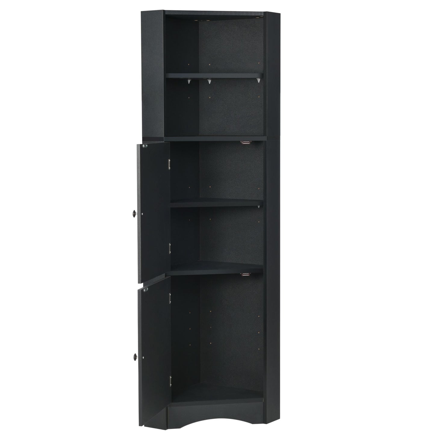 Tall Bathroom Corner Cabinet; Freestanding Storage Cabinet with Doors and Adjustable Shelves; MDF Board