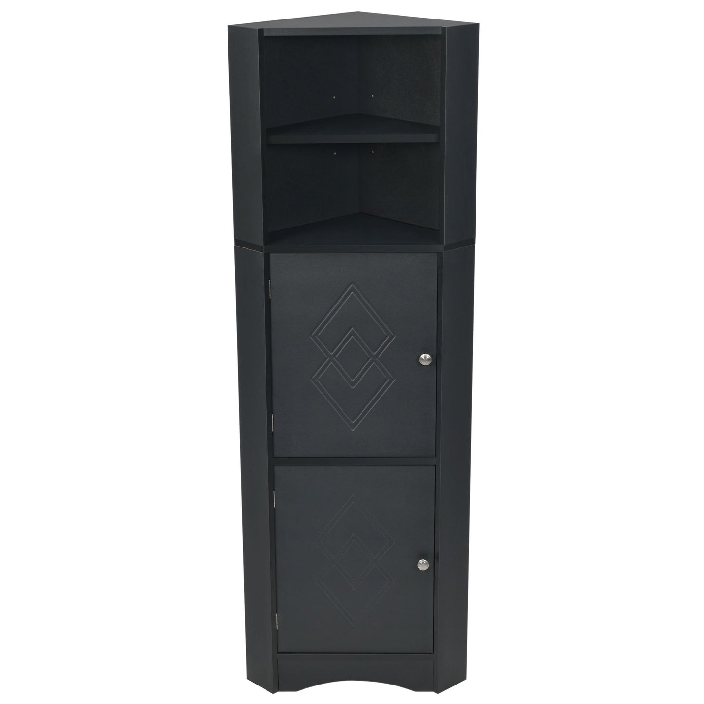 Tall Bathroom Corner Cabinet; Freestanding Storage Cabinet with Doors and Adjustable Shelves; MDF Board