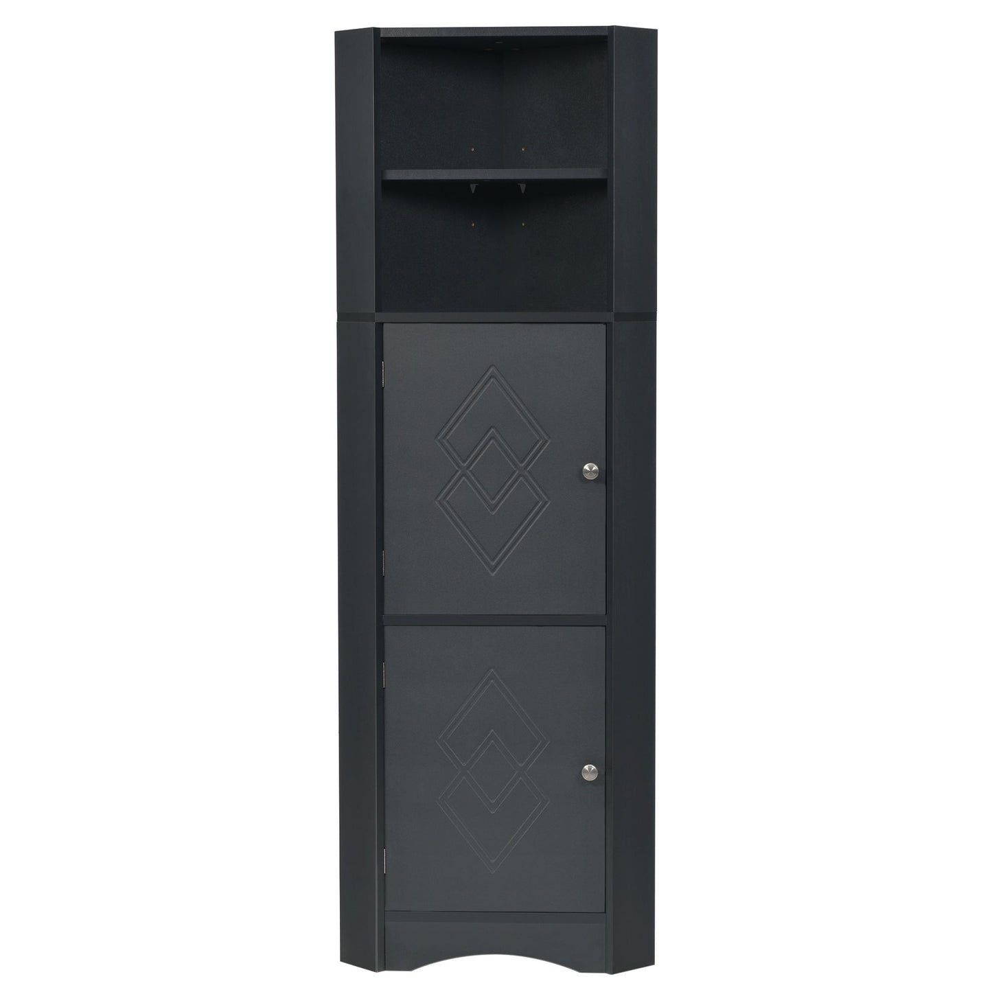 Tall Bathroom Corner Cabinet; Freestanding Storage Cabinet with Doors and Adjustable Shelves; MDF Board