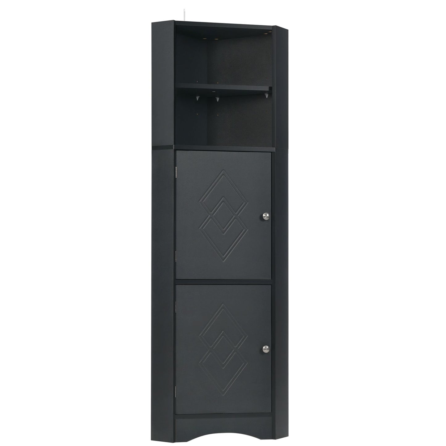 Tall Bathroom Corner Cabinet; Freestanding Storage Cabinet with Doors and Adjustable Shelves; MDF Board