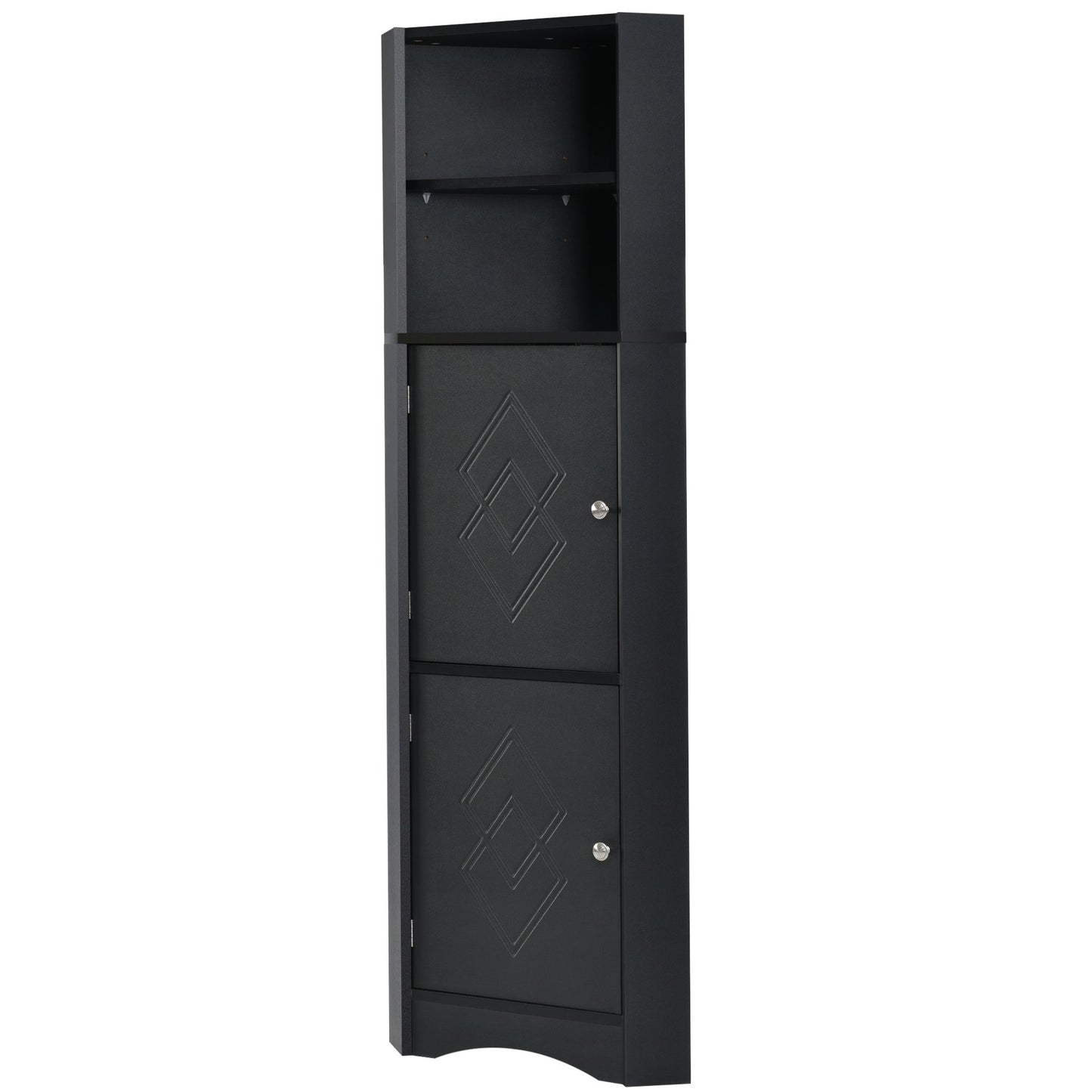 Tall Bathroom Corner Cabinet; Freestanding Storage Cabinet with Doors and Adjustable Shelves; MDF Board