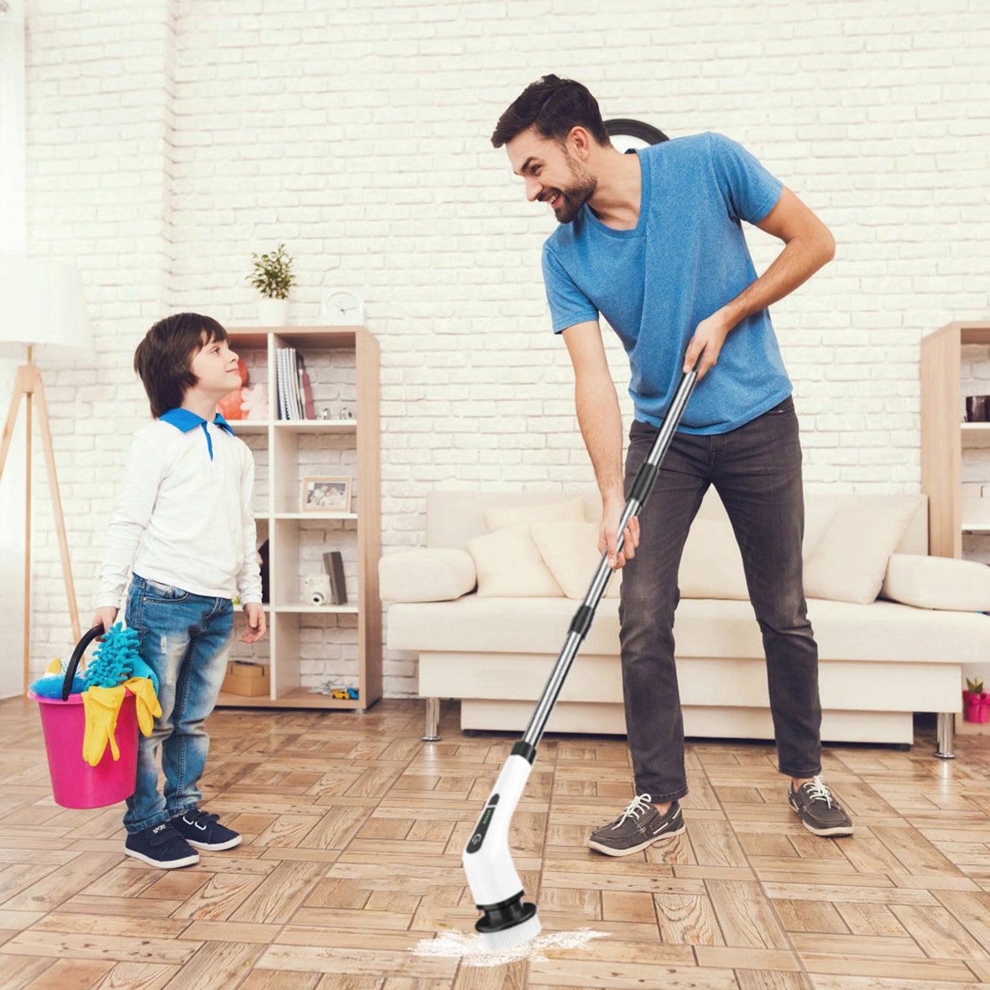 Electric Spin Scrubber Cordless Rechargeable Telescopic Cleaning Brush 8 Replaceable Heads 2 Speed Adjustable Extension Arm Bathroom Tub Tile Floor