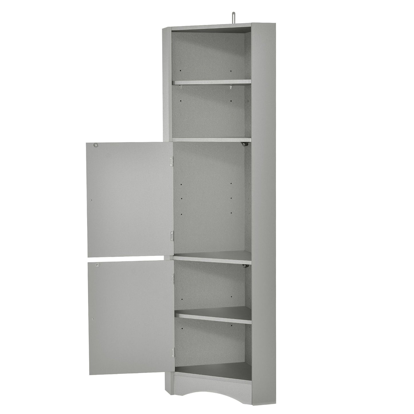 Tall Bathroom Corner Cabinet; Freestanding Storage Cabinet with Doors and Adjustable Shelves; MDF Board