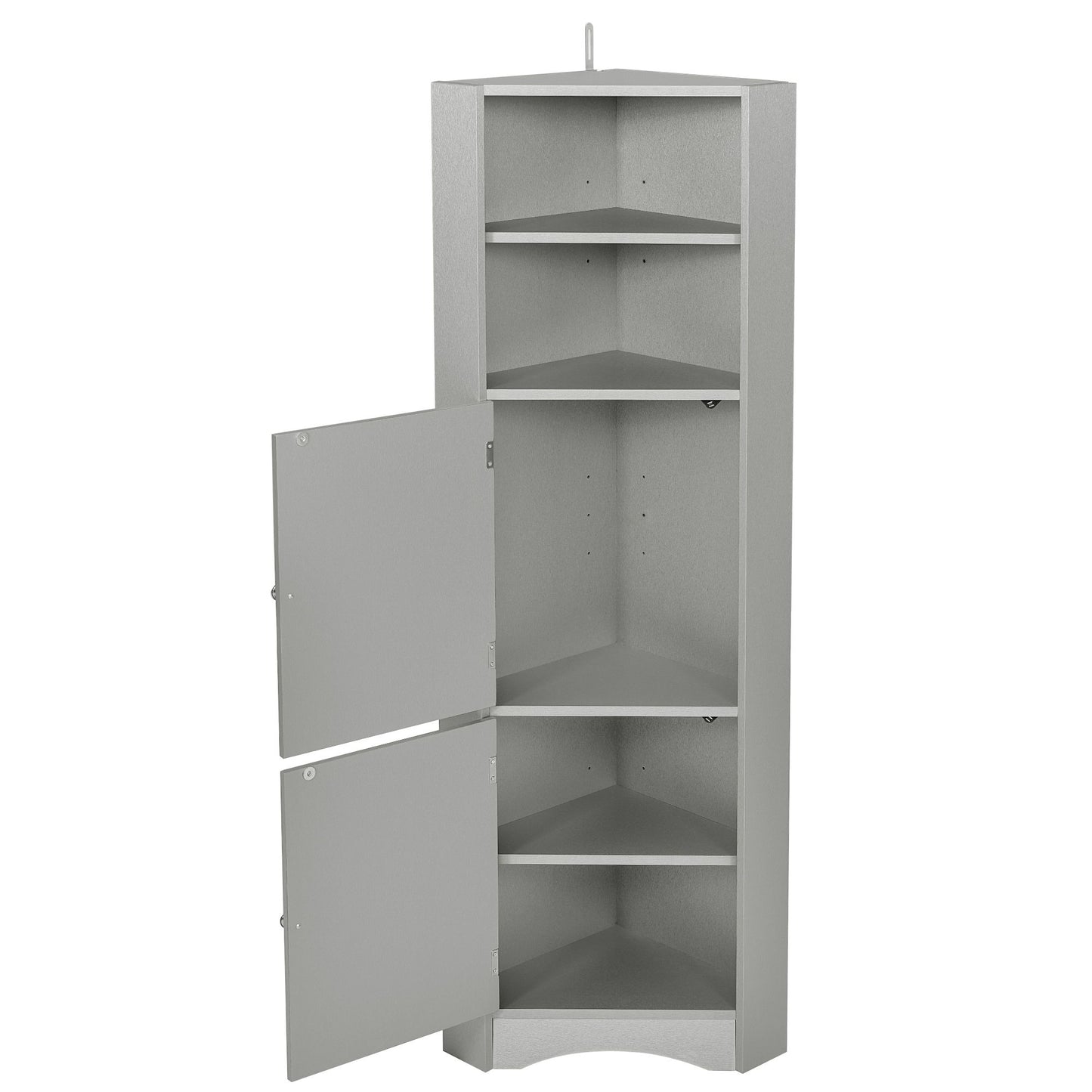 Tall Bathroom Corner Cabinet; Freestanding Storage Cabinet with Doors and Adjustable Shelves; MDF Board