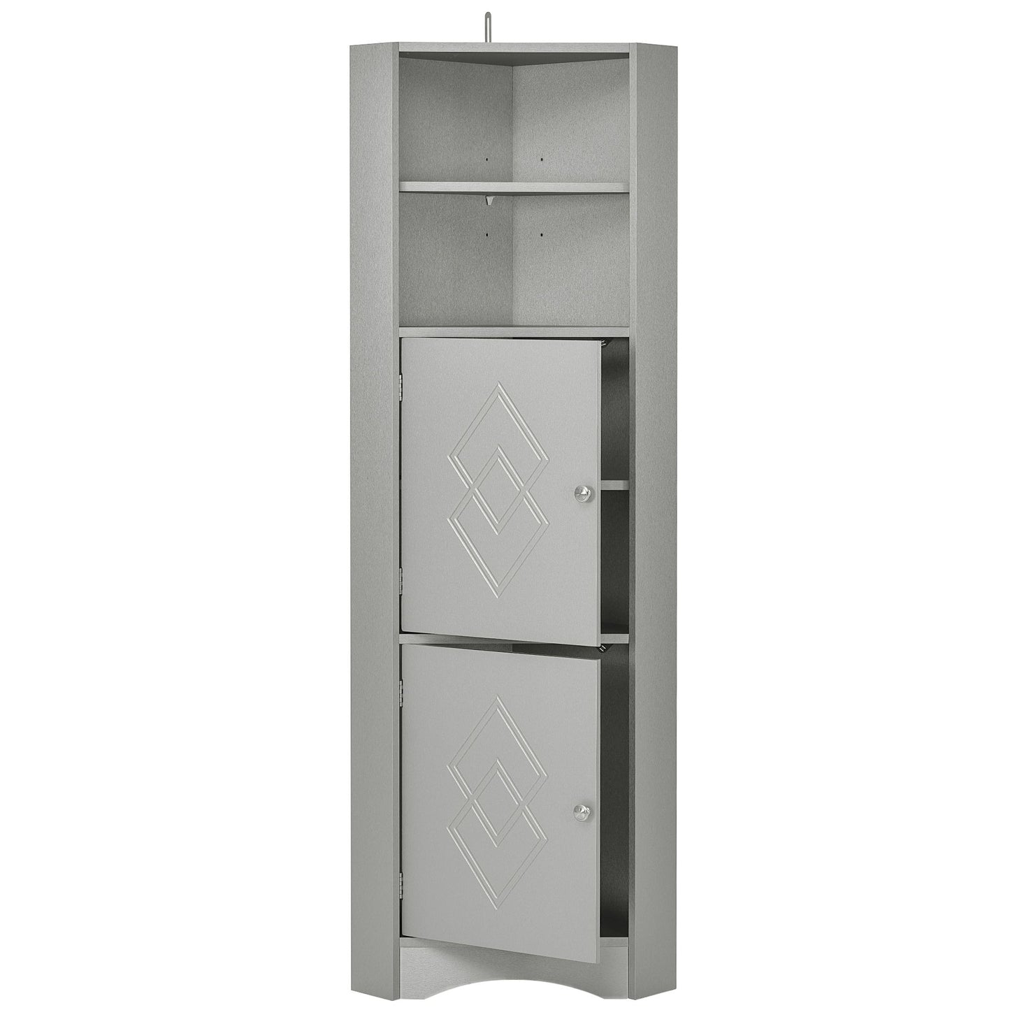 Tall Bathroom Corner Cabinet; Freestanding Storage Cabinet with Doors and Adjustable Shelves; MDF Board