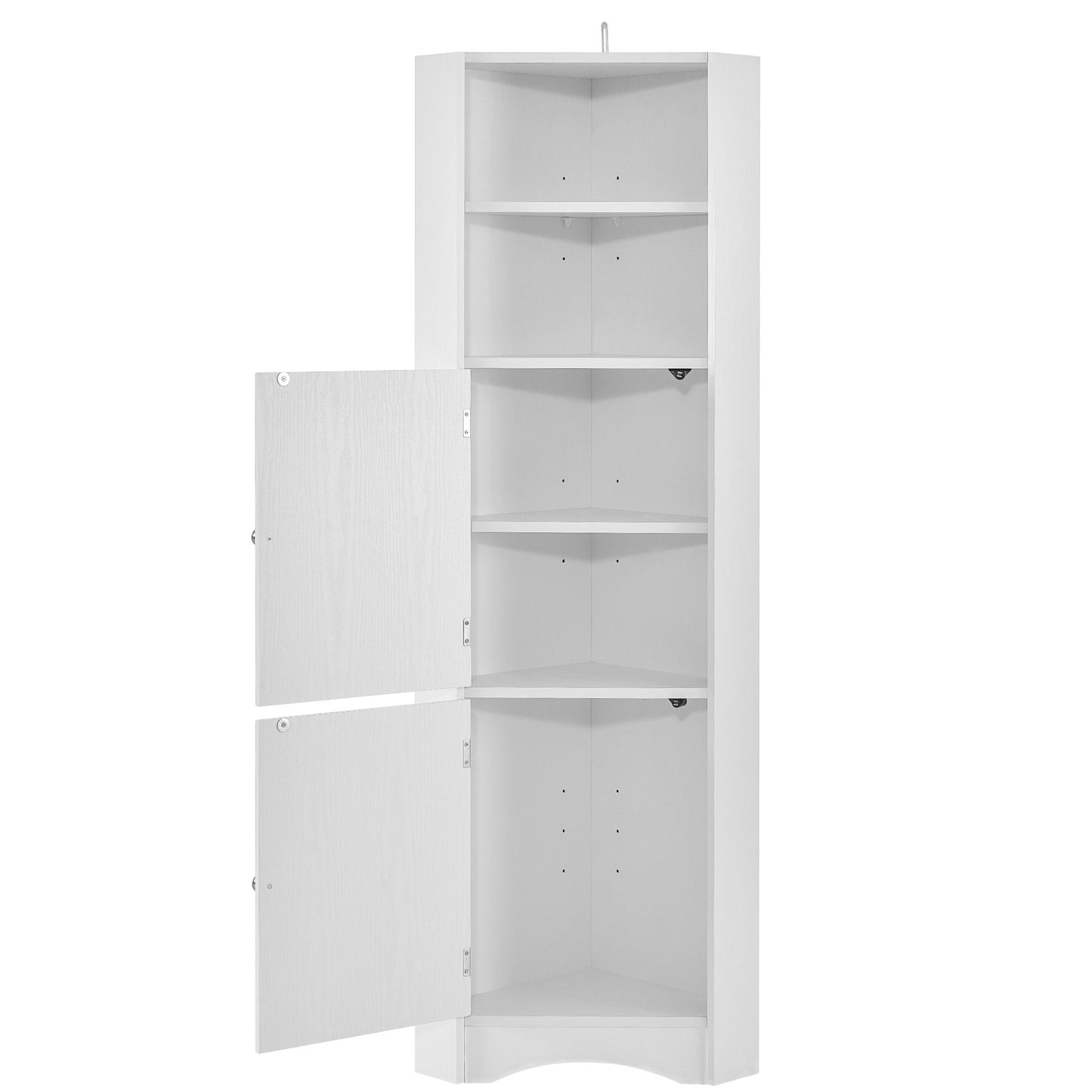 Tall Bathroom Corner Cabinet; Freestanding Storage Cabinet with Doors and Adjustable Shelves; MDF Board