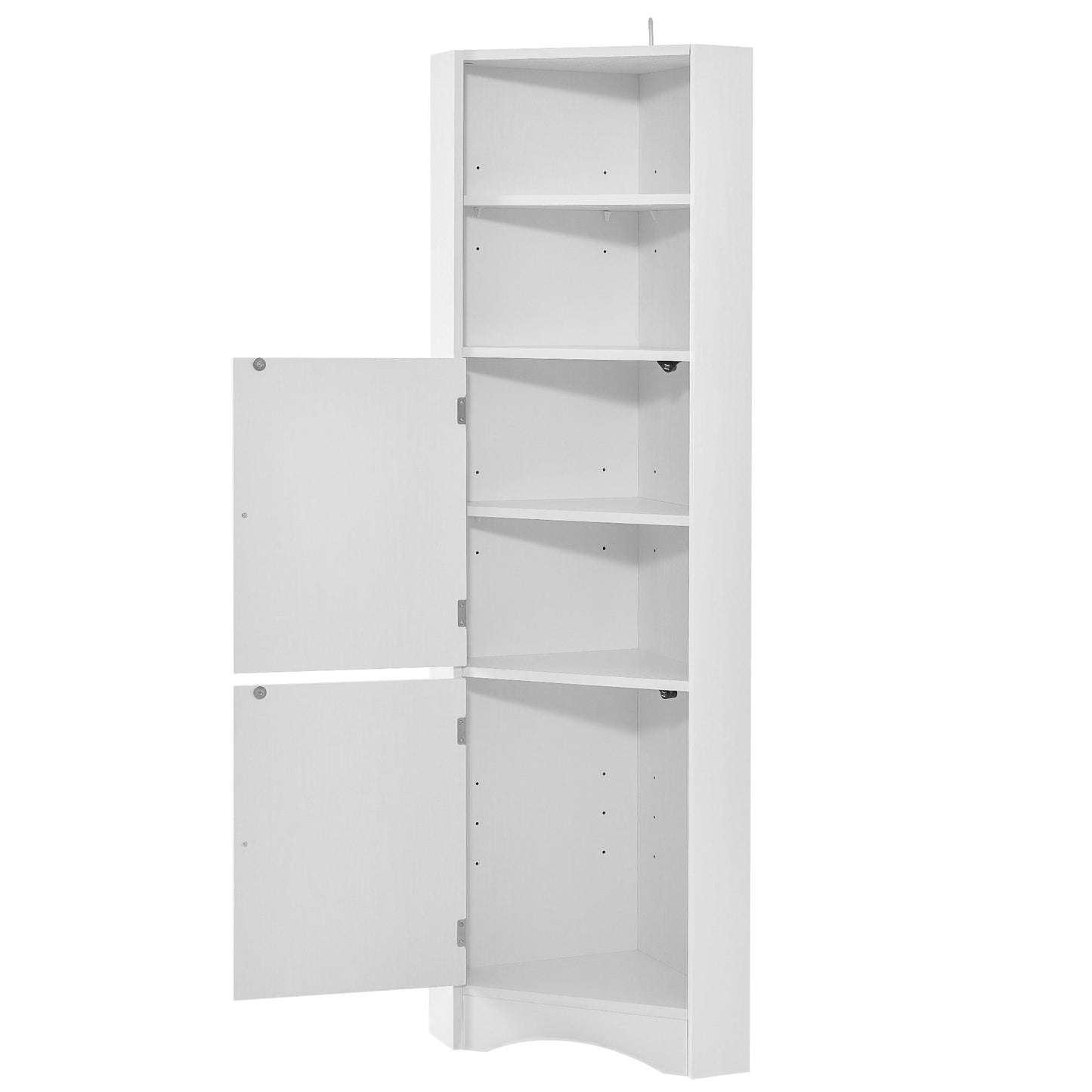 Tall Bathroom Corner Cabinet; Freestanding Storage Cabinet with Doors and Adjustable Shelves; MDF Board