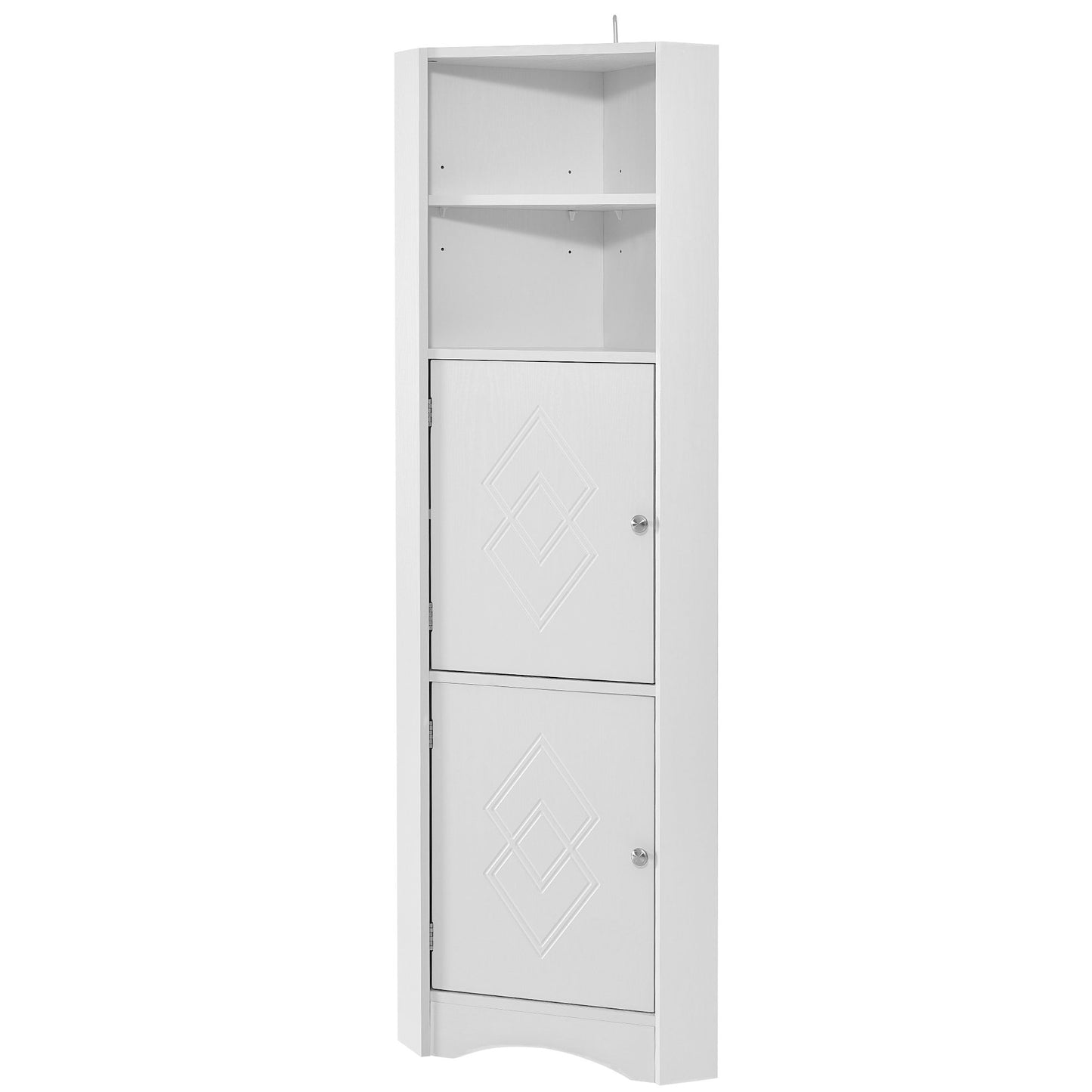 Tall Bathroom Corner Cabinet; Freestanding Storage Cabinet with Doors and Adjustable Shelves; MDF Board