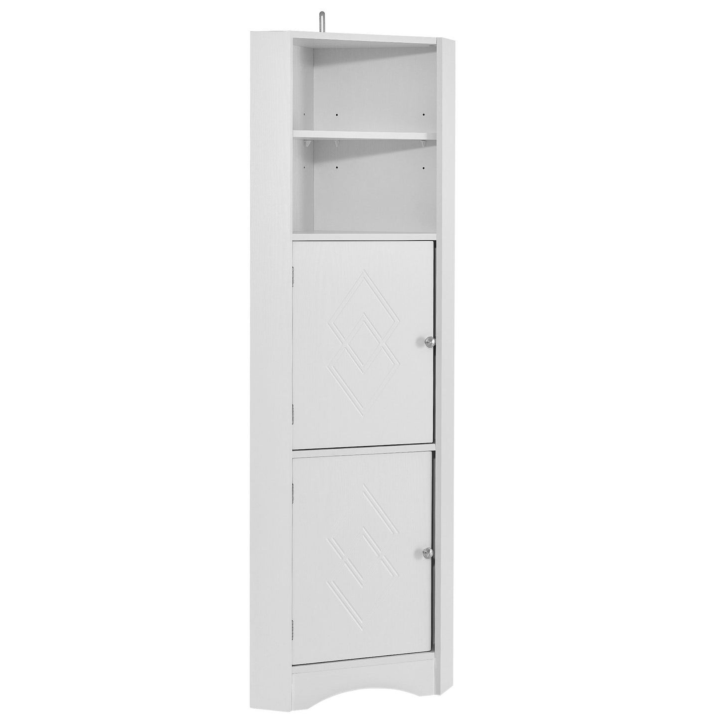 Tall Bathroom Corner Cabinet; Freestanding Storage Cabinet with Doors and Adjustable Shelves; MDF Board