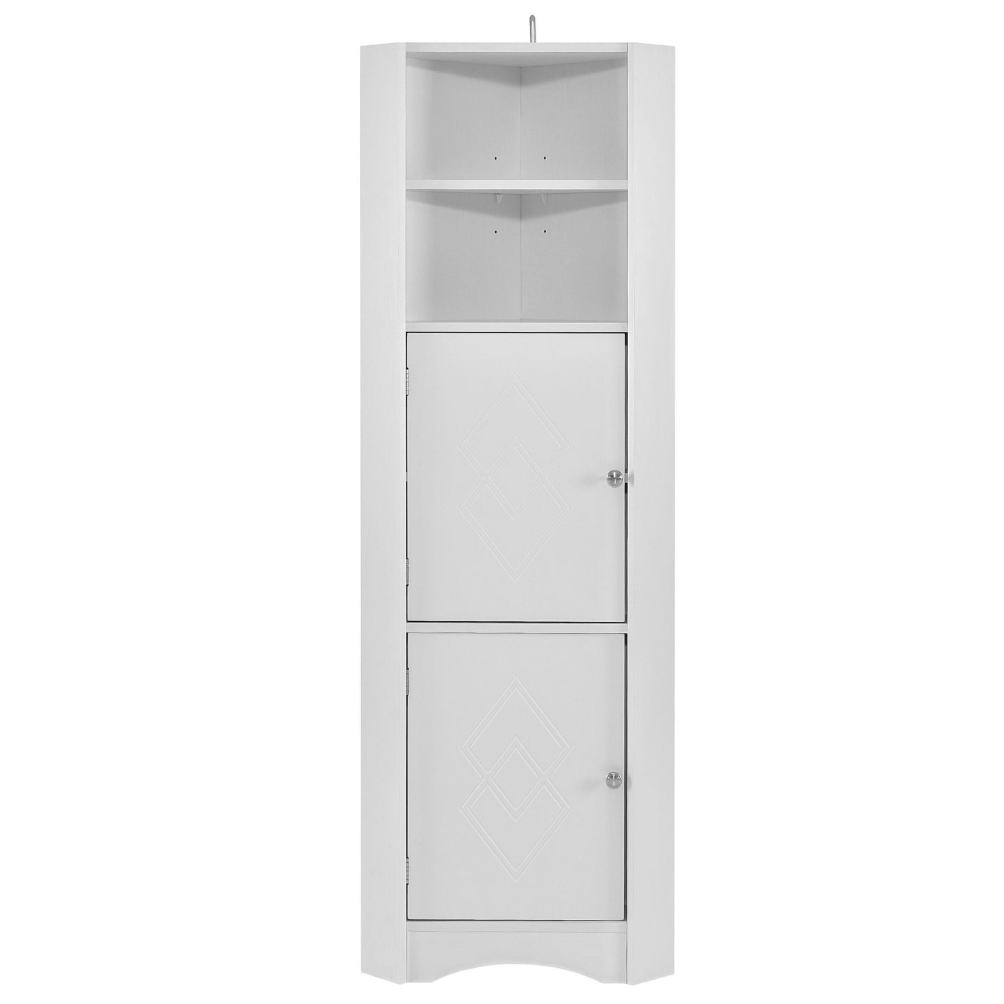 Tall Bathroom Corner Cabinet; Freestanding Storage Cabinet with Doors and Adjustable Shelves; MDF Board