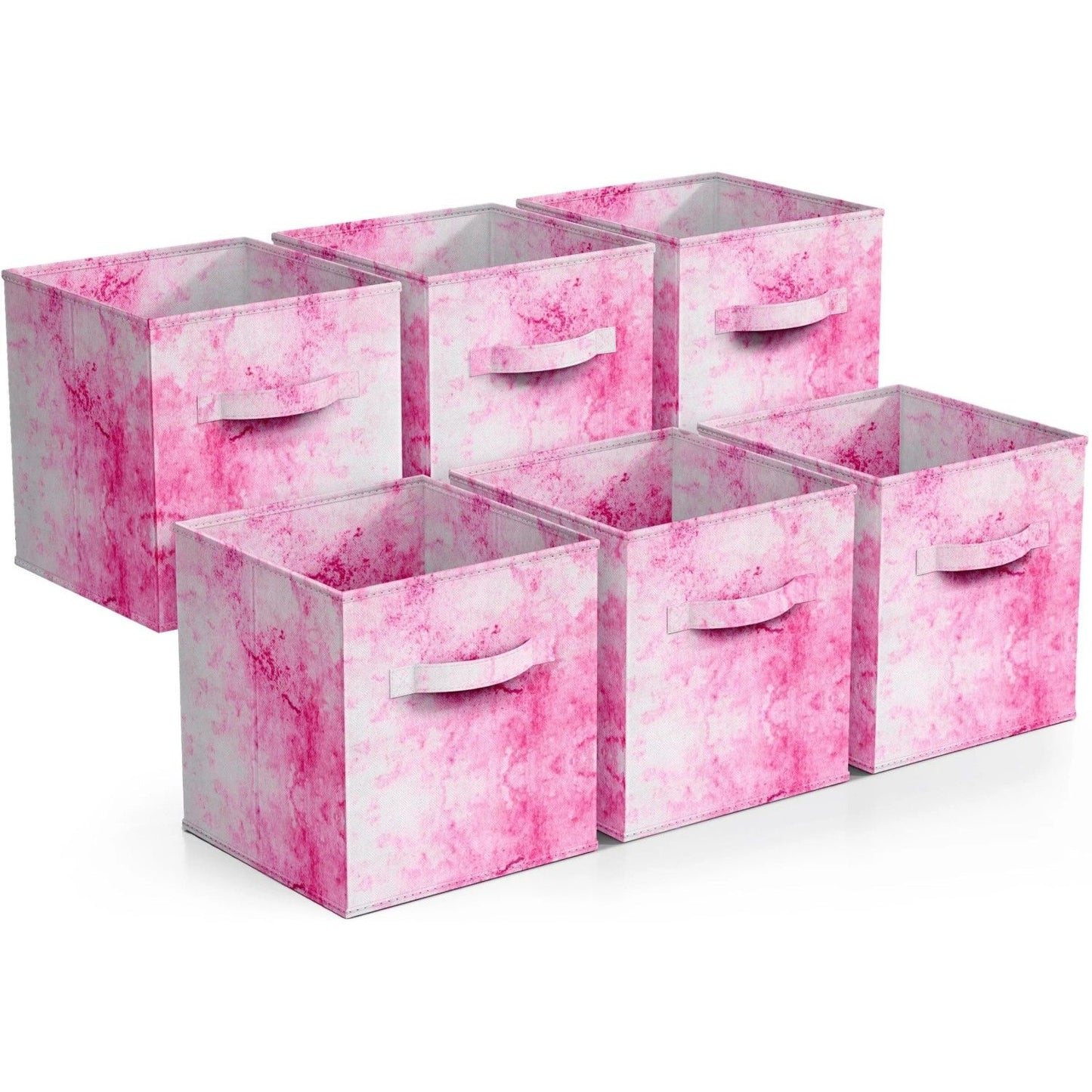 Colorful Cube Storage Bins, Set of 6 Foldable Collapsible Storage Box with Handles, 11" Fabric Storage Cubes Organizers for Shelves, Pink