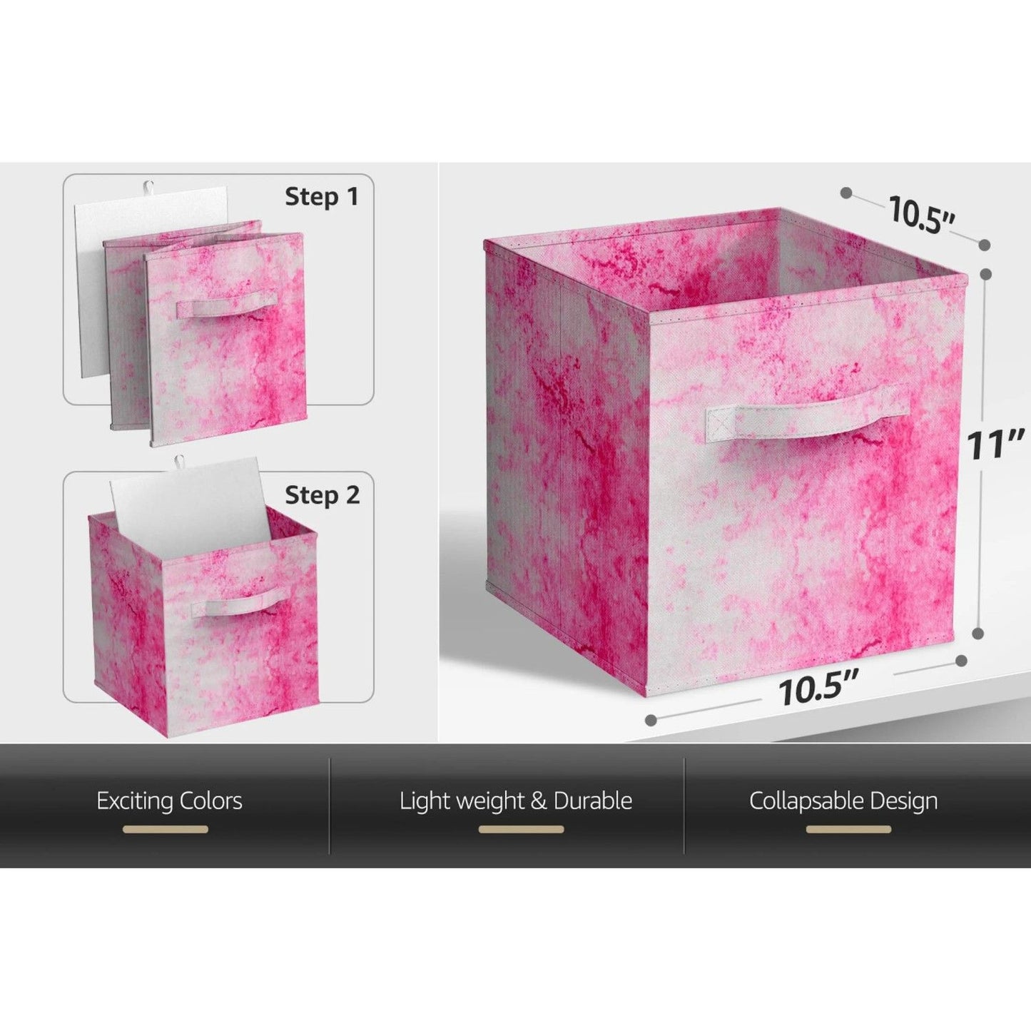 Colorful Cube Storage Bins, Set of 6 Foldable Collapsible Storage Box with Handles, 11" Fabric Storage Cubes Organizers for Shelves, Pink