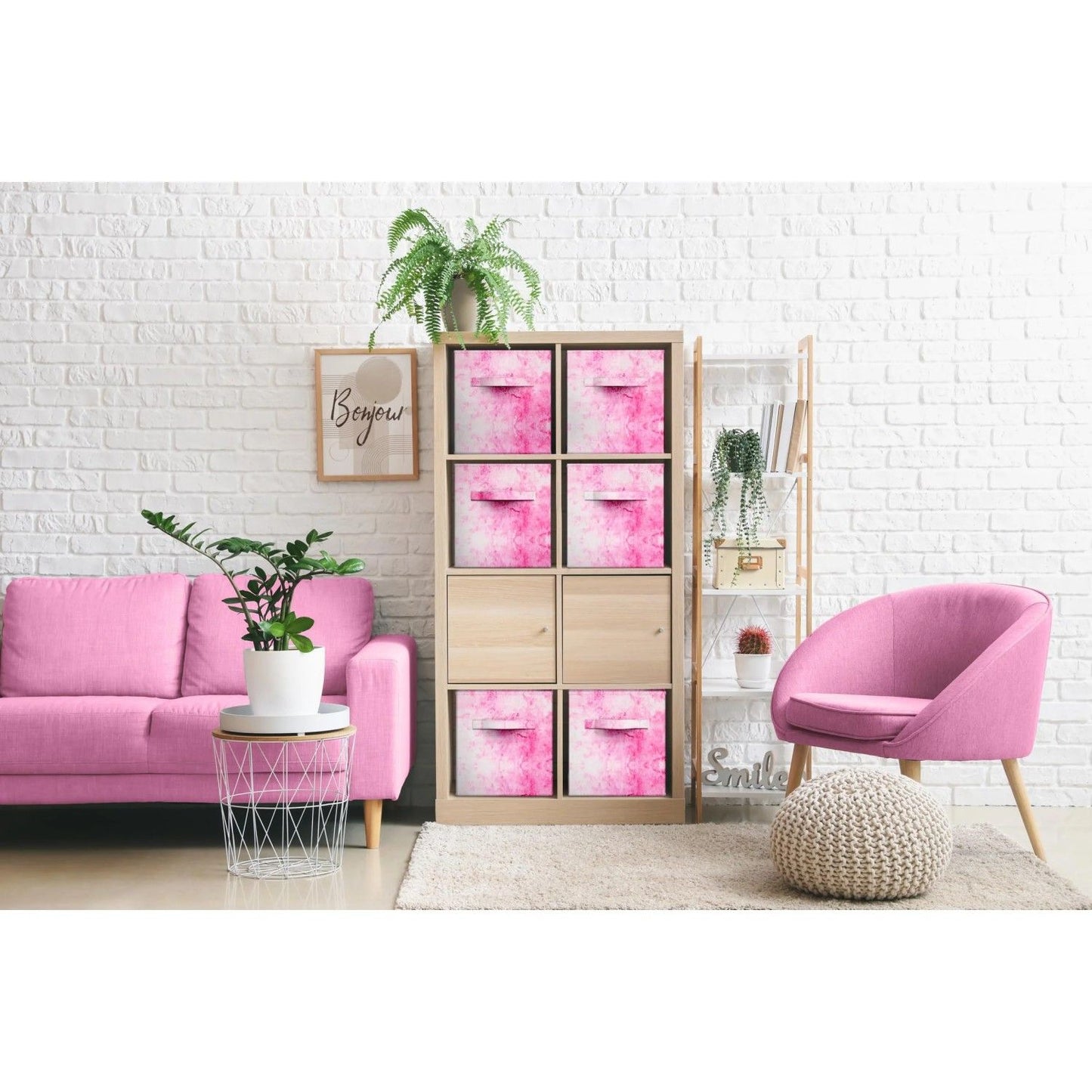 Colorful Cube Storage Bins, Set of 6 Foldable Collapsible Storage Box with Handles, 11" Fabric Storage Cubes Organizers for Shelves, Pink