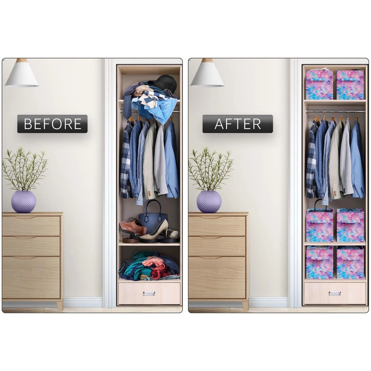 Colorful Cube Storage Bins, Set of 6 Foldable Collapsible Storage Box with Handles, 11" Fabric Storage Cubes Organizers for Shelves, Pink