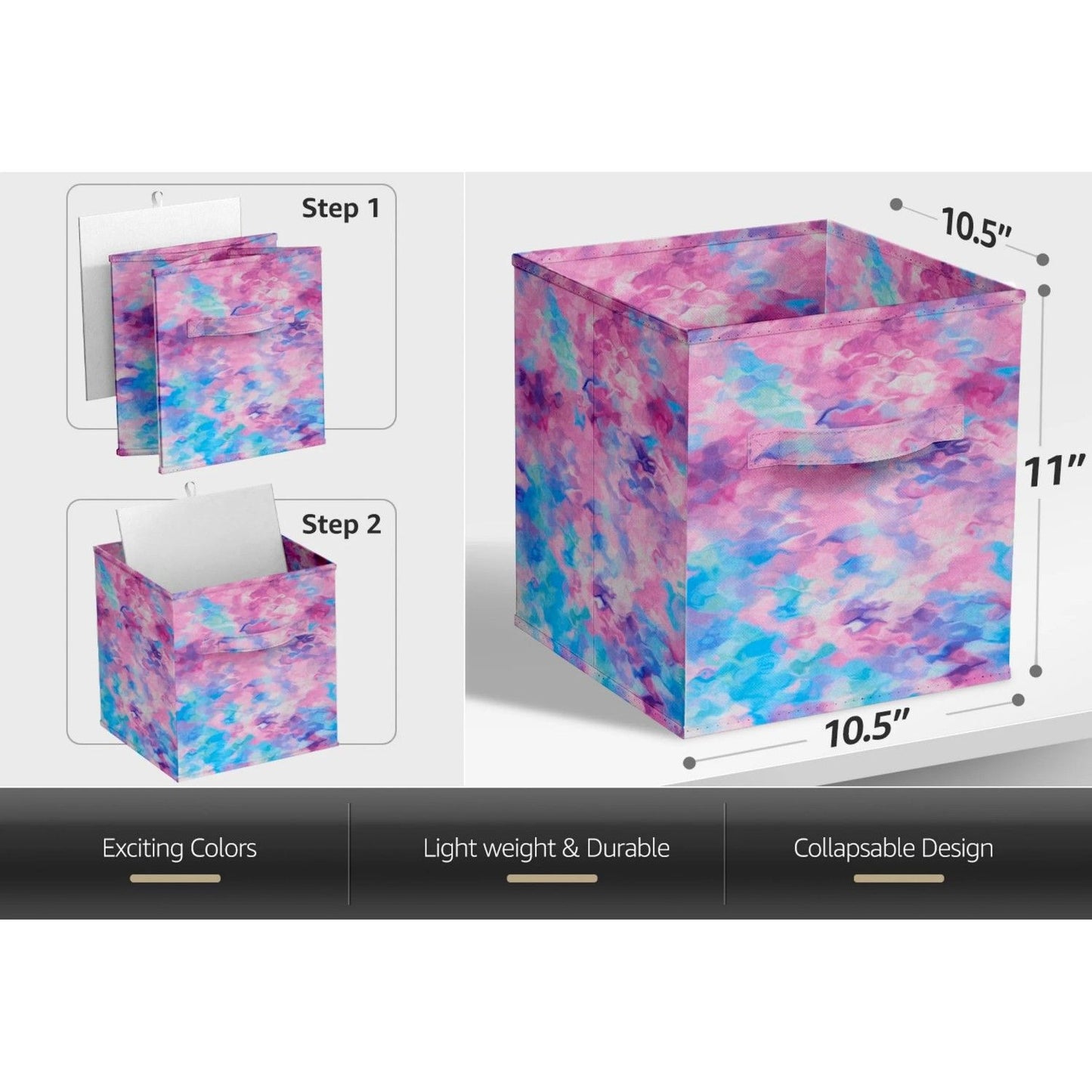 Colorful Cube Storage Bins, Set of 6 Foldable Collapsible Storage Box with Handles, 11" Fabric Storage Cubes Organizers for Shelves, Pink