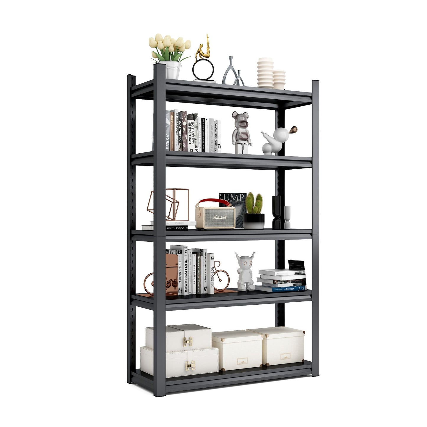 72"H 5 Tier Metal Shelves for Storage Garage Shelving 2000LBS Heavy Duty Storage Shelves Adjustable Garage Shelf Industrial Shelving Unit Storage Utility Rack,35.4"W*15.7"D*72"H,Black