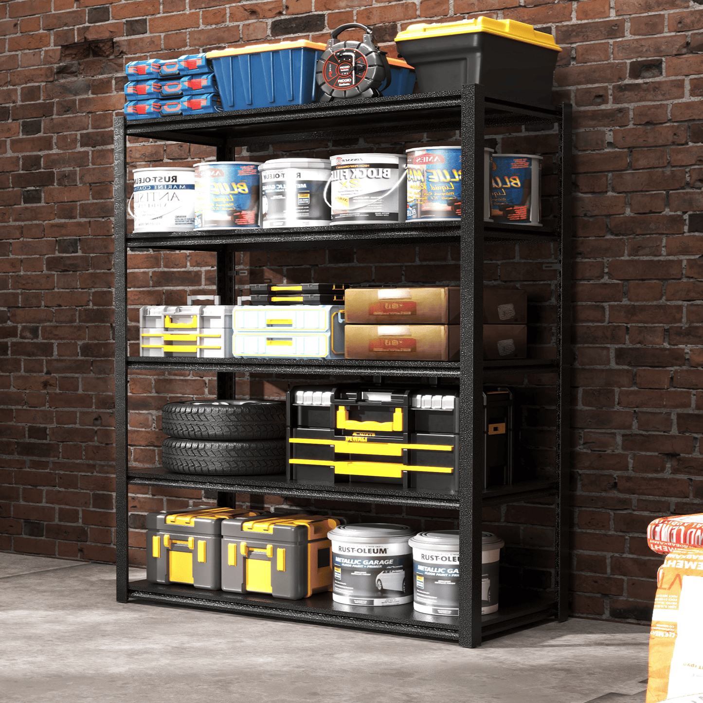 72"H 5 Tier Metal Shelves for Storage Garage Shelving 2000LBS Heavy Duty Storage Shelves Adjustable Garage Shelf Industrial Shelving Unit Storage Utility Rack,35.4"W*15.7"D*72"H,Black