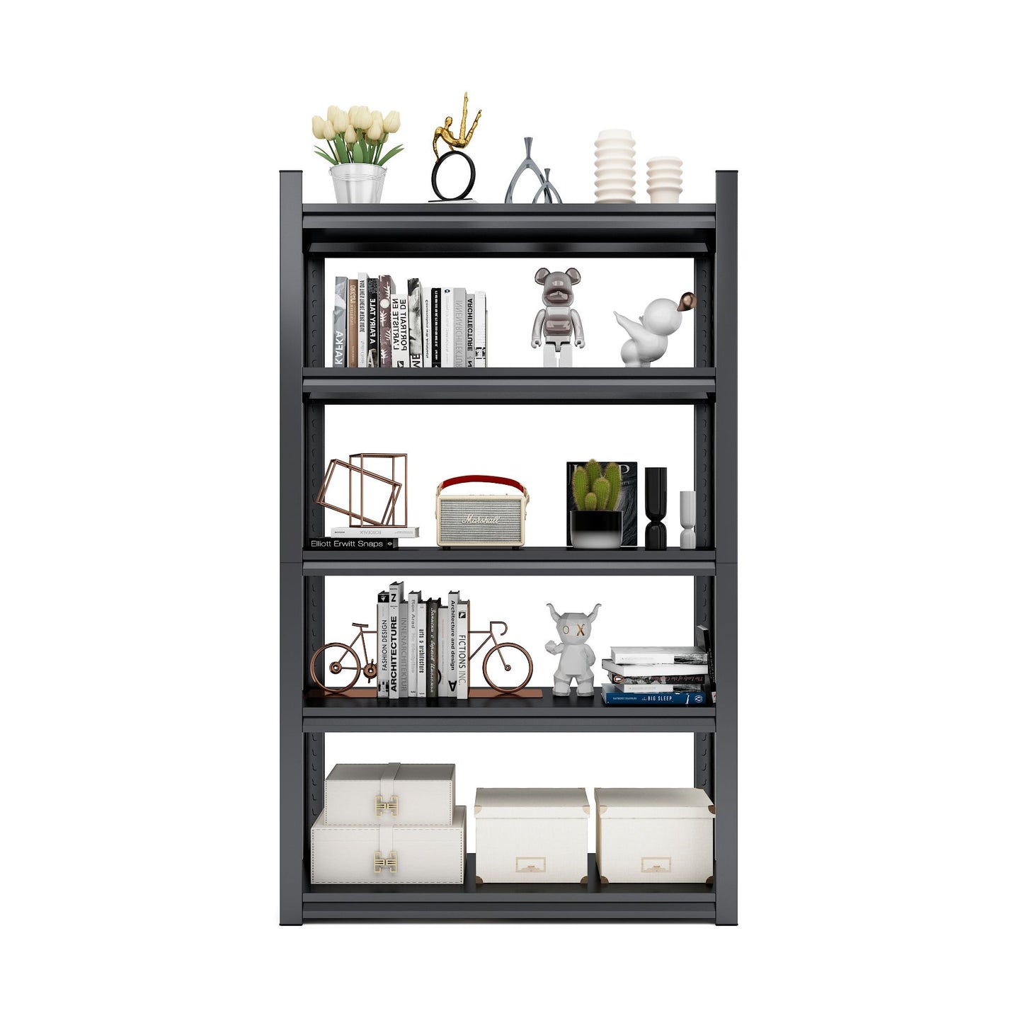 72"H 5 Tier Metal Shelves for Storage Garage Shelving 2000LBS Heavy Duty Storage Shelves Adjustable Garage Shelf Industrial Shelving Unit Storage Utility Rack,35.4"W*15.7"D*72"H,Black