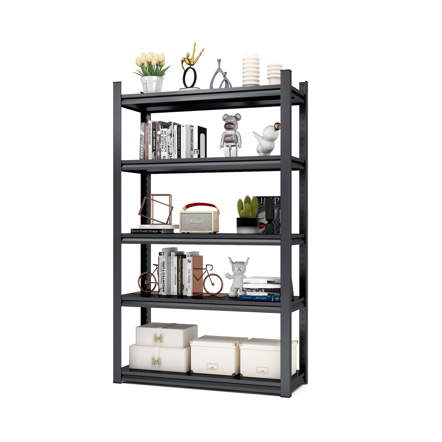 72"H 5 Tier Metal Shelves for Storage Garage Shelving 2000LBS Heavy Duty Storage Shelves Adjustable Garage Shelf Industrial Shelving Unit Storage Utility Rack,35.4"W*15.7"D*72"H,Black
