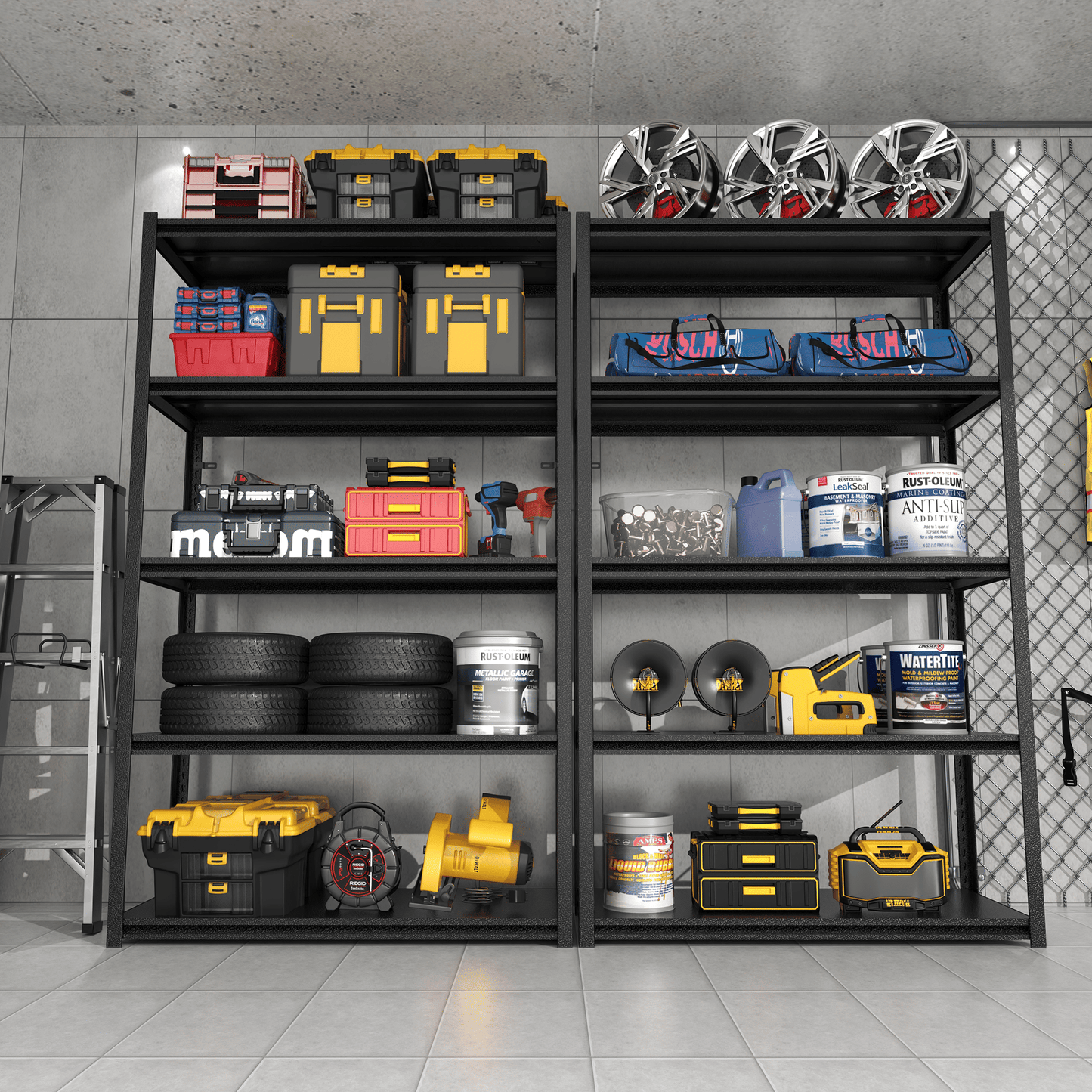72"H 5 Tier Metal Shelves for Storage Garage Shelving 2000LBS Heavy Duty Storage Shelves Adjustable Garage Shelf Industrial Shelving Unit Storage Utility Rack,35.4"W*15.7"D*72"H,Black