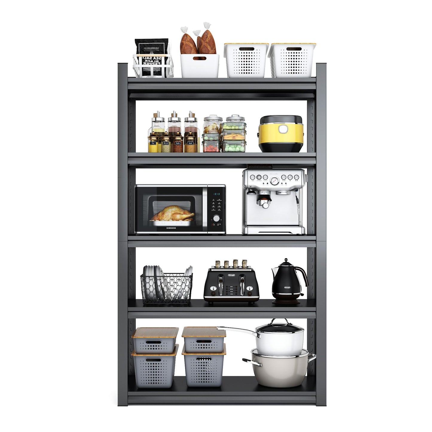 72"H 5 Tier Metal Shelves for Storage Garage Shelving 2000LBS Heavy Duty Storage Shelves Adjustable Garage Shelf Industrial Shelving Unit Storage Utility Rack,35.4"W*15.7"D*72"H,Black