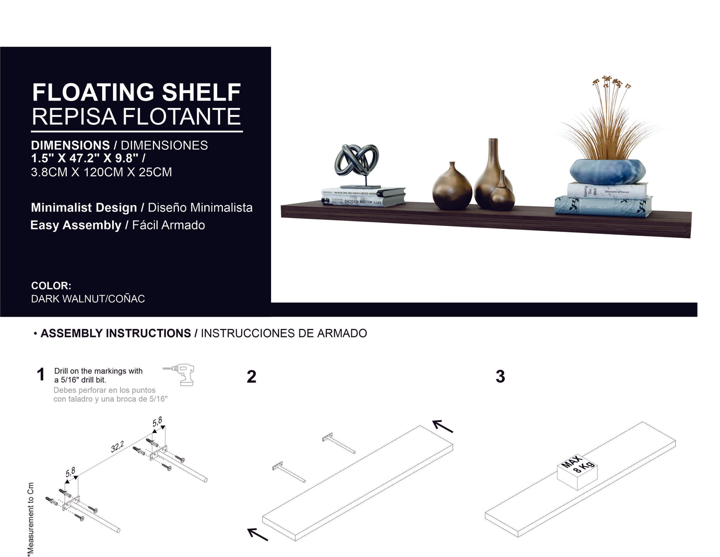 Greer Floating Shelf in Melamine x2,Cognac