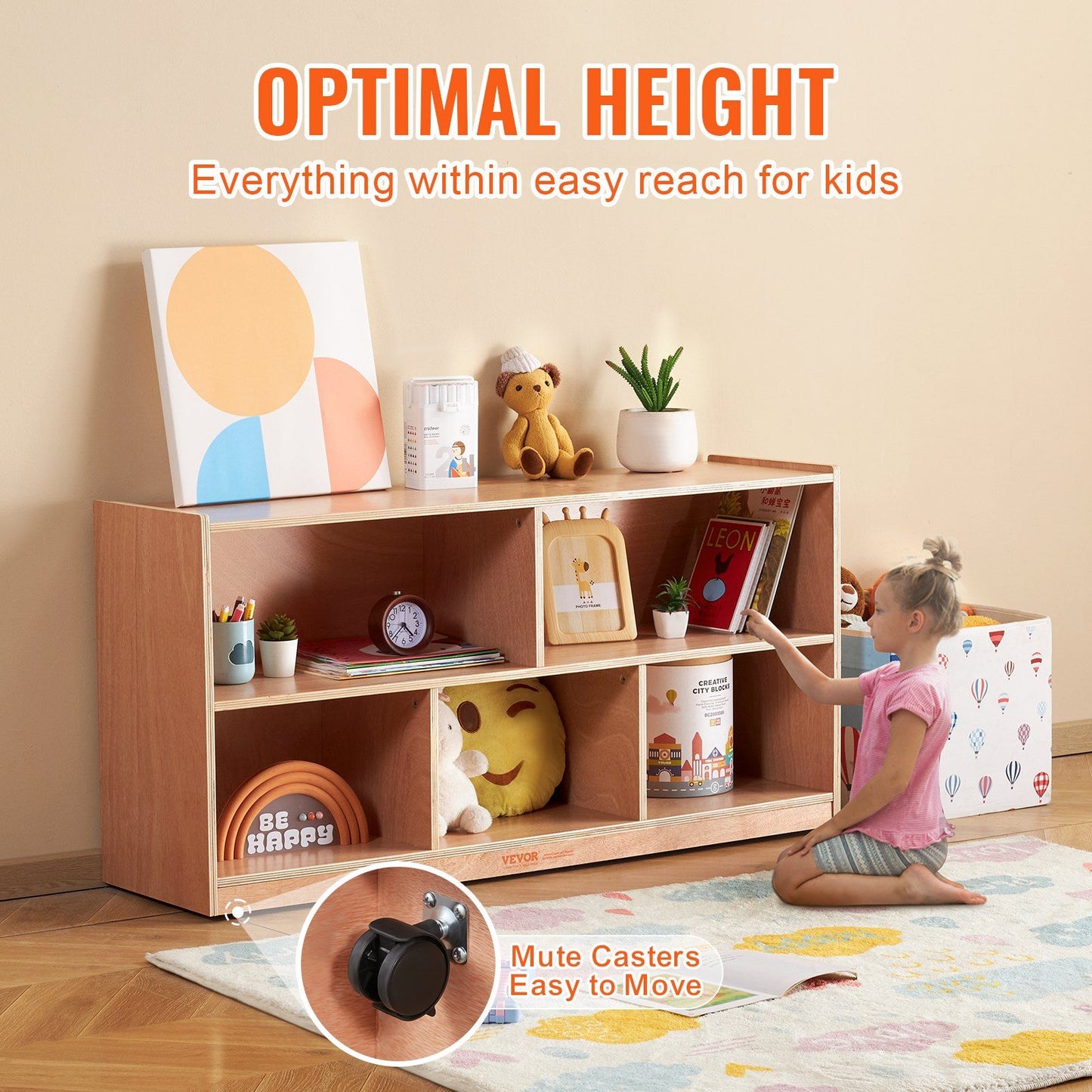 VEVOR Storage Shelf Tray Cabinet 5-Section Cubby Storage 2-Shelf for Home School