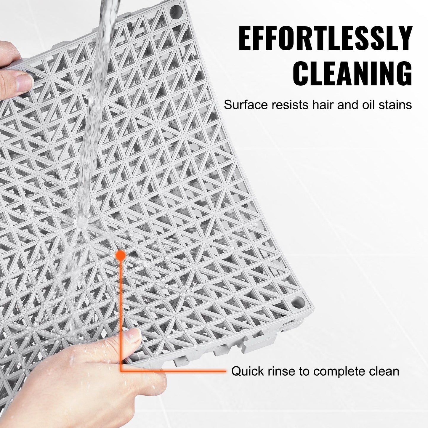 VEVOR Interlocking Tile 55PCS Grey, Drainage Tiles 12" x 12"x 0.6 Splicing, Soft PVC Interlocking Floor Tiles, Non-Slip Drainage Holes for Restroom, Bathroom, Kitchen, Pool, Wet Area