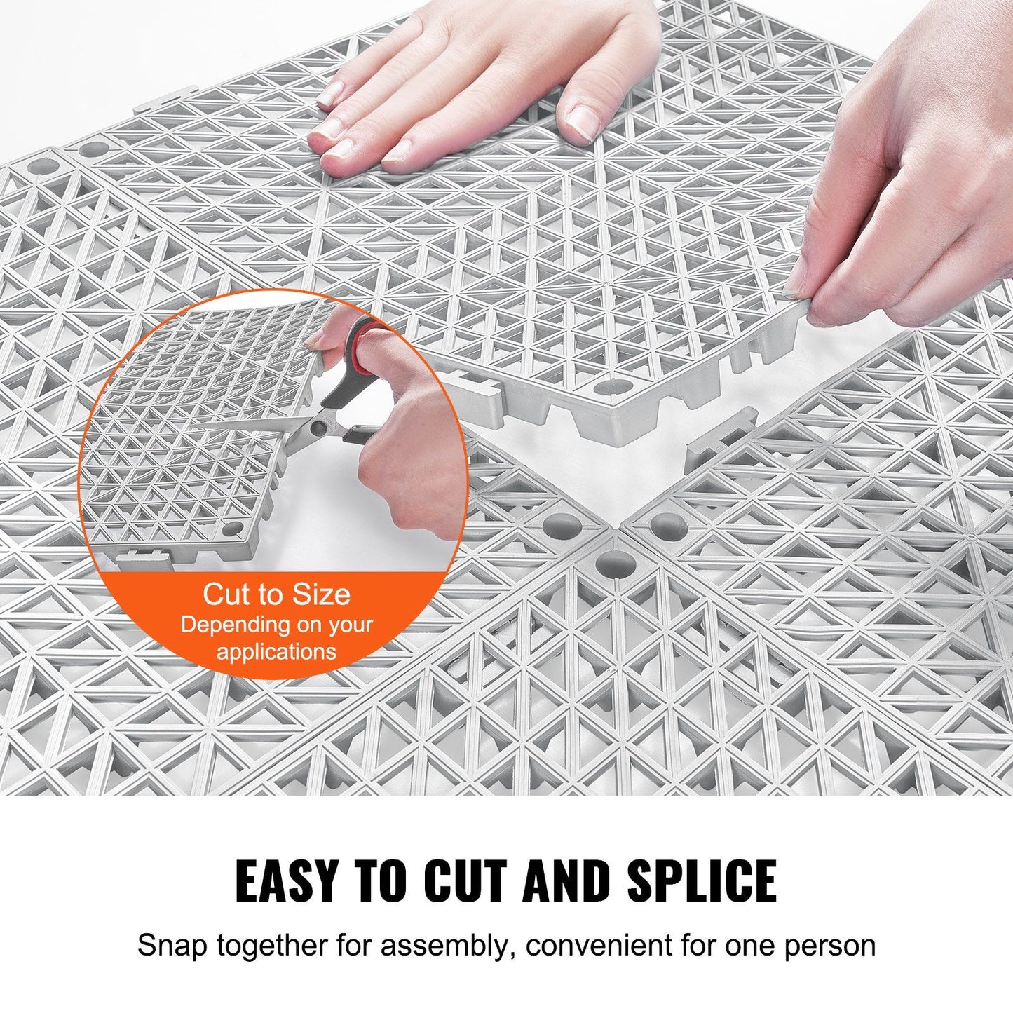 VEVOR Interlocking Tile 55PCS Grey, Drainage Tiles 12" x 12"x 0.6 Splicing, Soft PVC Interlocking Floor Tiles, Non-Slip Drainage Holes for Restroom, Bathroom, Kitchen, Pool, Wet Area