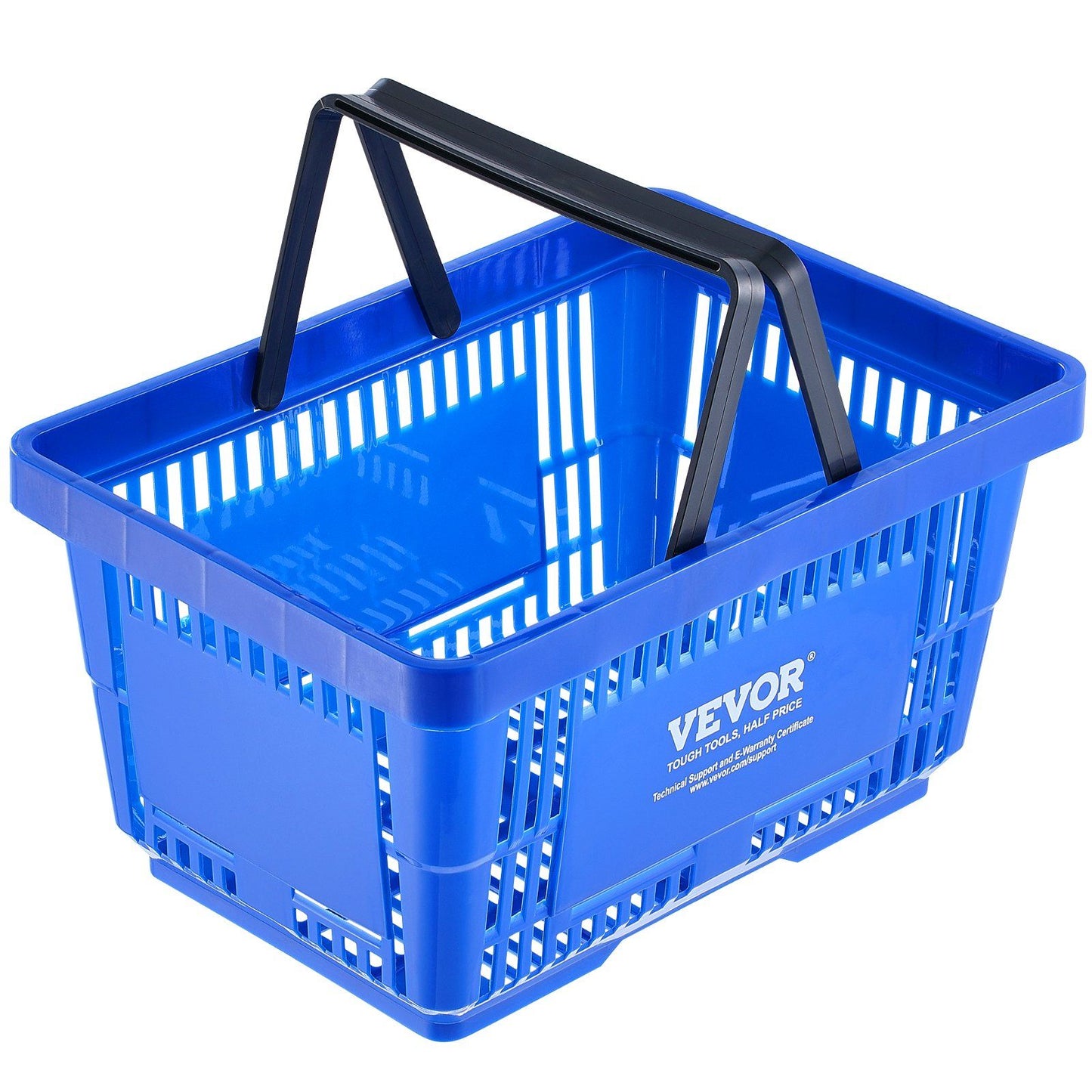 VEVOR Shopping Basket, Set of 12, 24L Durable Plastic Grocery Basket with Handle and Stand, 16.73 x 11.61 x 8.86 inch Portable Shop Basket Bulk Used for Retail Store Supermarket Grocery Shopping, Blue
