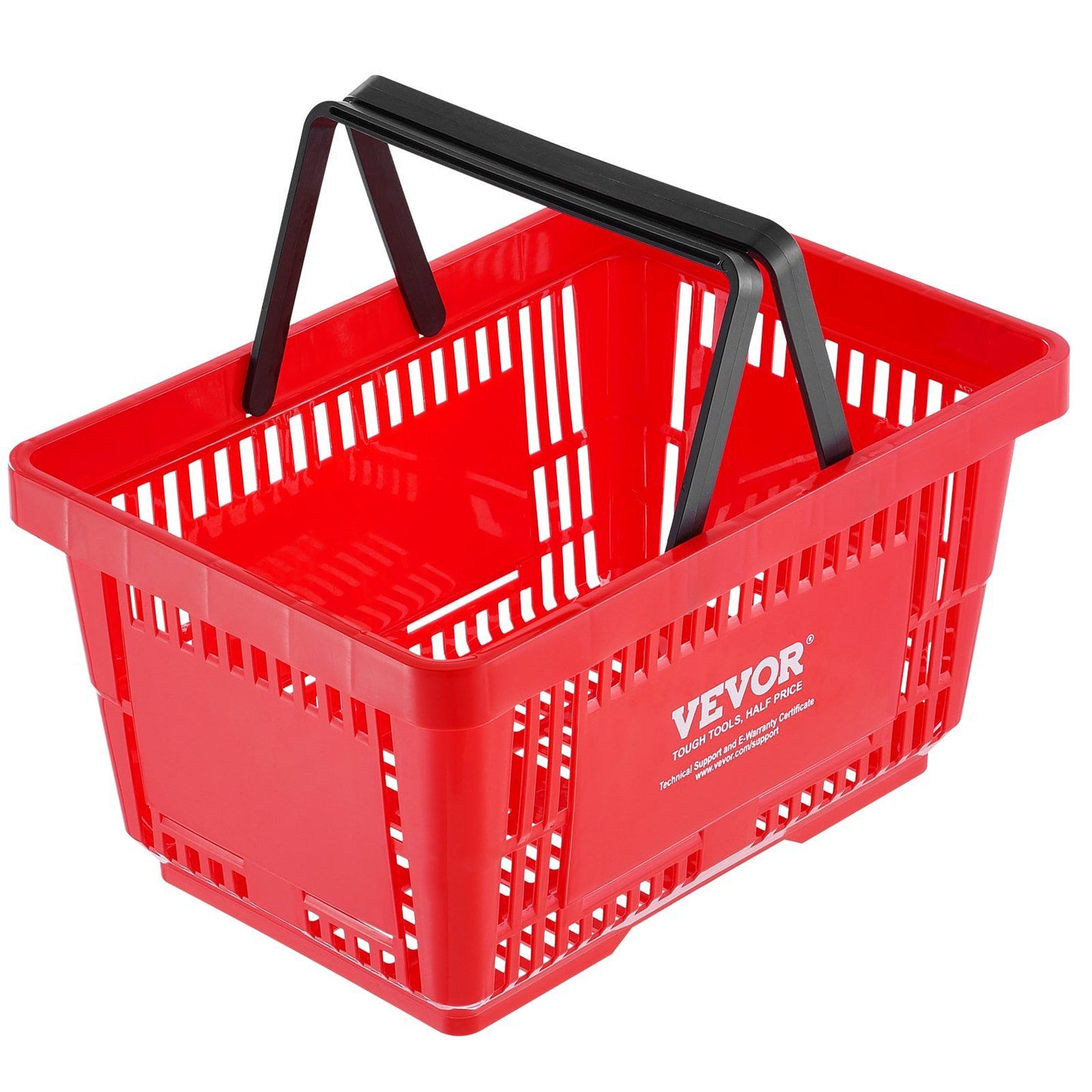 VEVOR Shopping Basket, Set of 12, 24L Durable Plastic Grocery Basket with Handle and Stand, 16.73 x 11.61 x 8.86 inch Portable Shop Basket Bulk Used for Retail Store Supermarket Grocery Shopping, Red