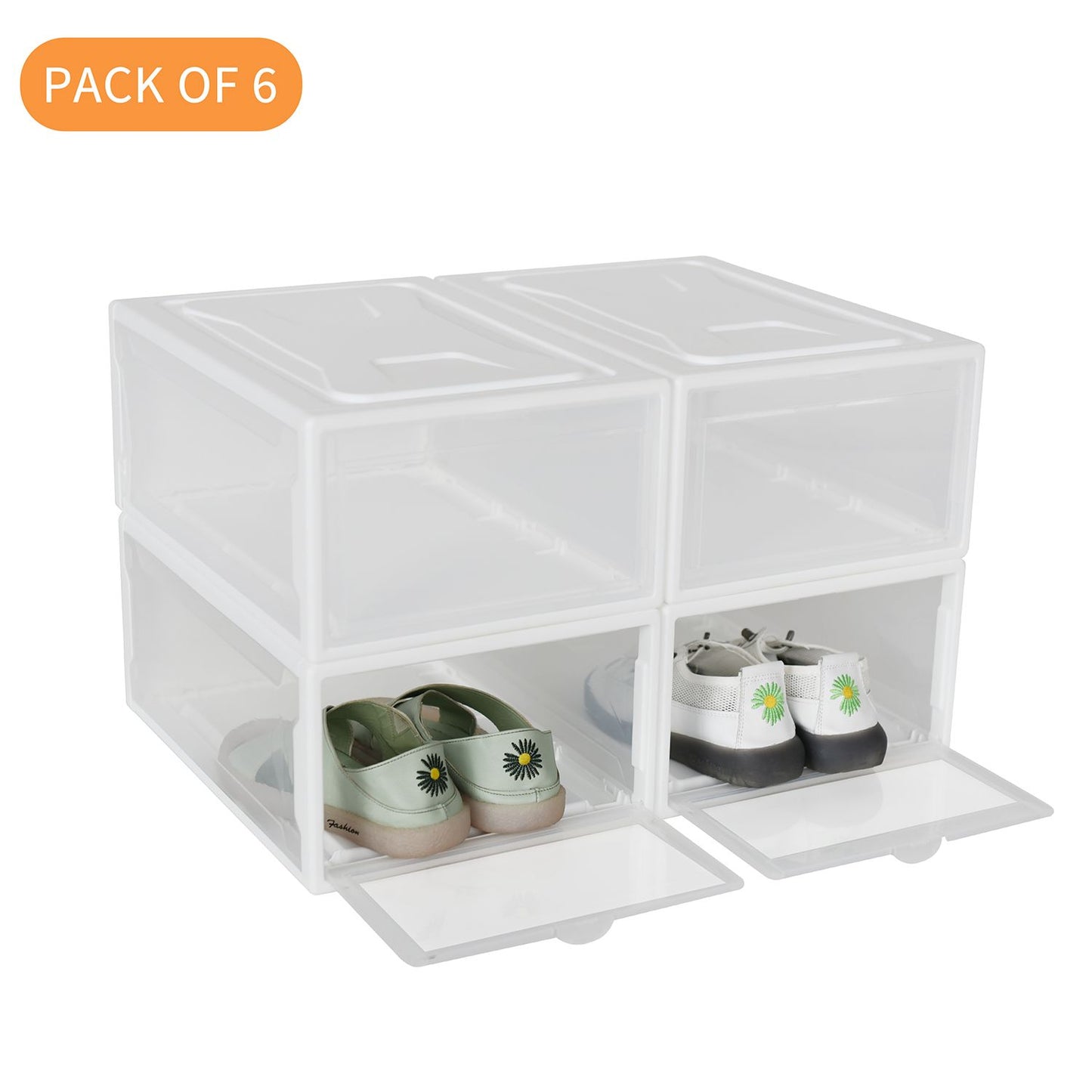 Set of 6 Stackable Clear Plastic Shoe Storage Box